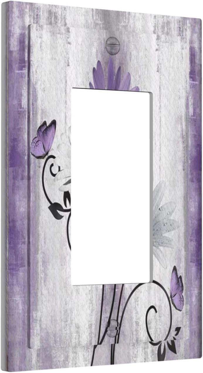 Decorative Outlet Covers Rustic White Purple Daisy Floral Flower 1 Gang Single Decora GFCI Device Light Switch Covers Plate 1 Rocker Wall Plate Jumbo Switch Cover Plate for Home Decor