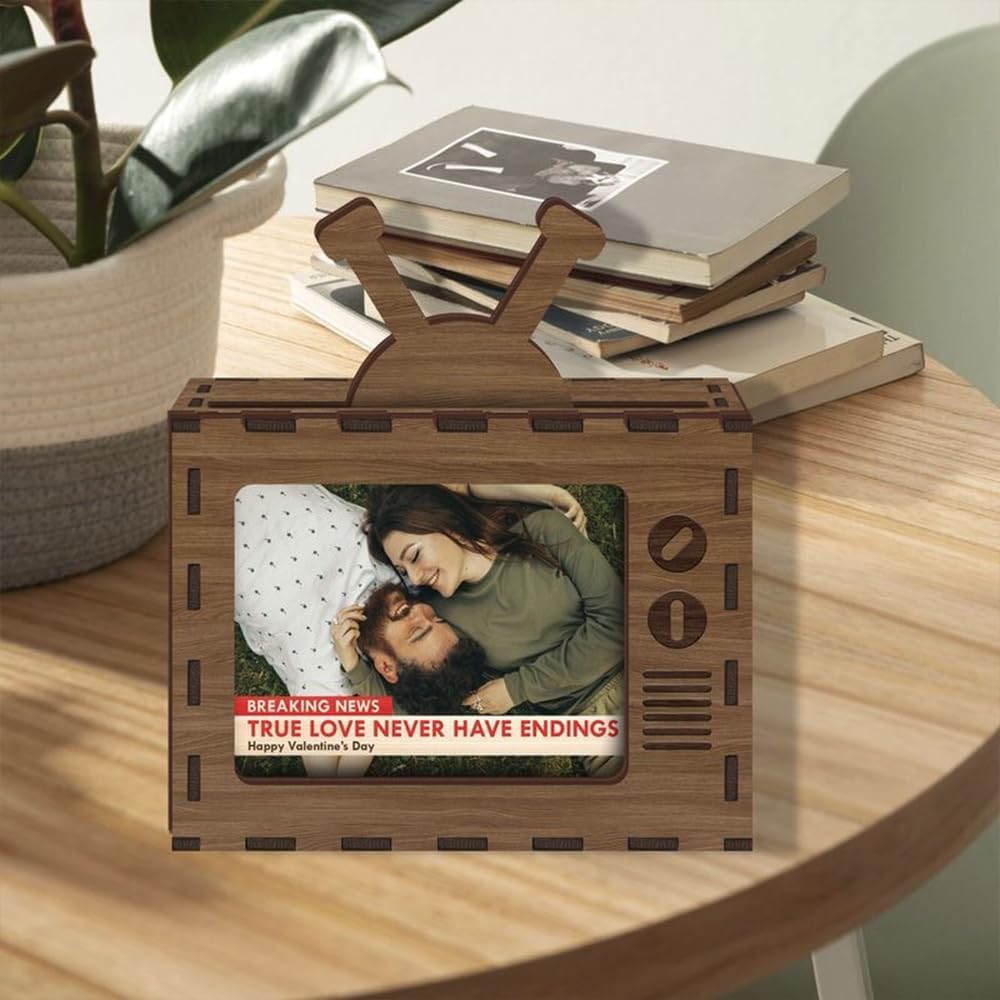 Custom Wooden TV Photo Frame for Couple, Personalized Valentine Love Display for Couples Newlyweds Husband Wife, Custom Valentine Gifts for Couple