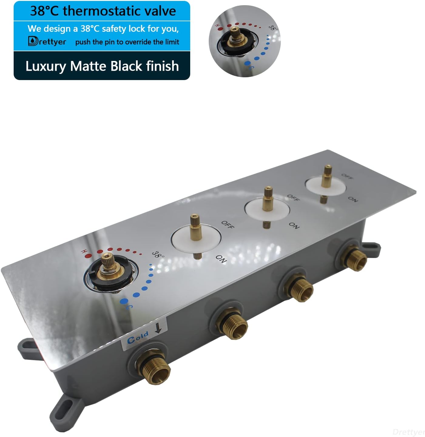 Modern Thermostatic 3 Way Shower Valve Replacement, Bathroom Concealed Brass Mixer Mixing Shower Diverter Valve Kit in Chrome, Can Run Together