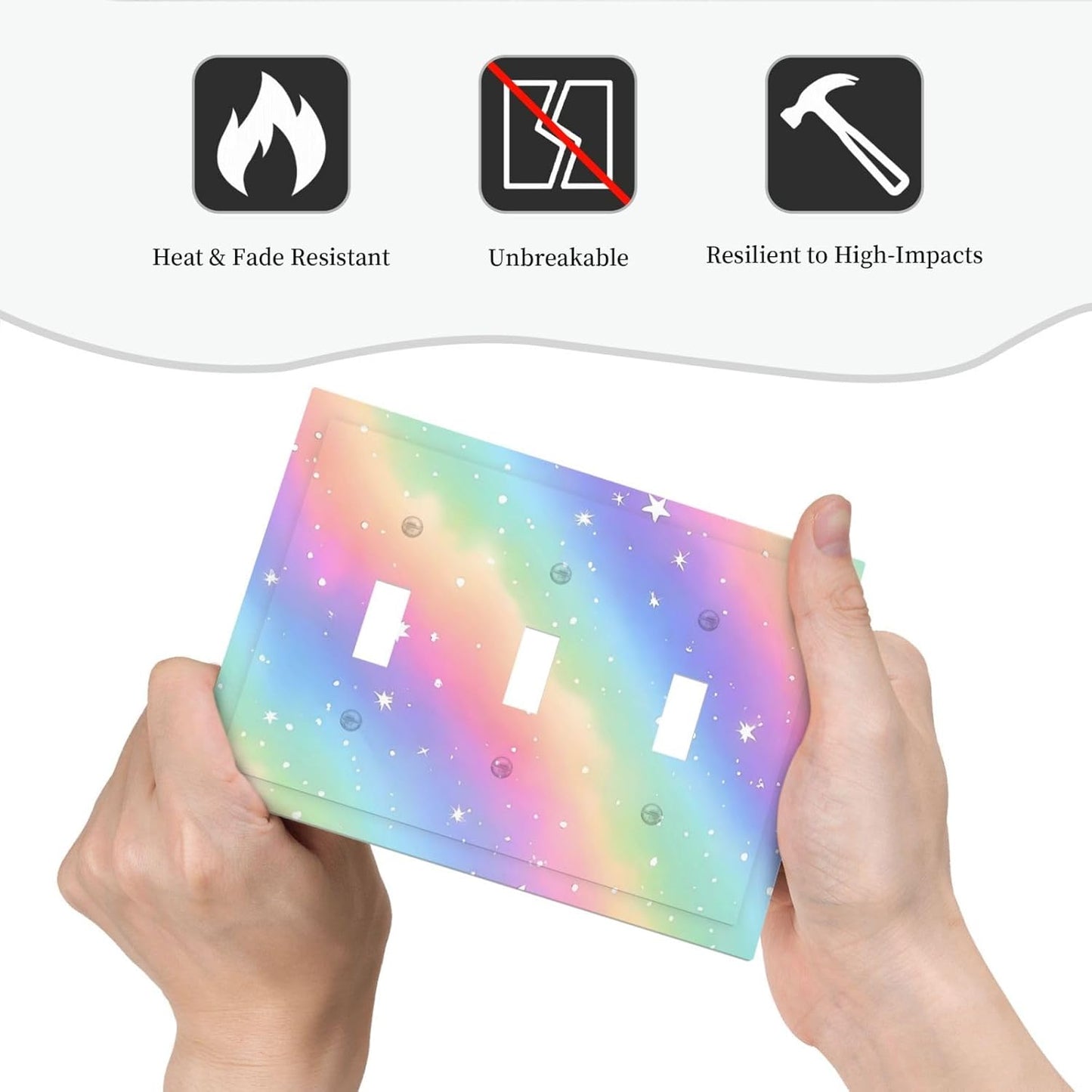 Decorative Light Switch Cover Plate Pink Blue Purple Iridescent Rainbow 3 Gang Wall Plates for Electrical Outlets Triple Toggle Switch Plate Covers Outlet Covers Faceplate for Bedroom Decor