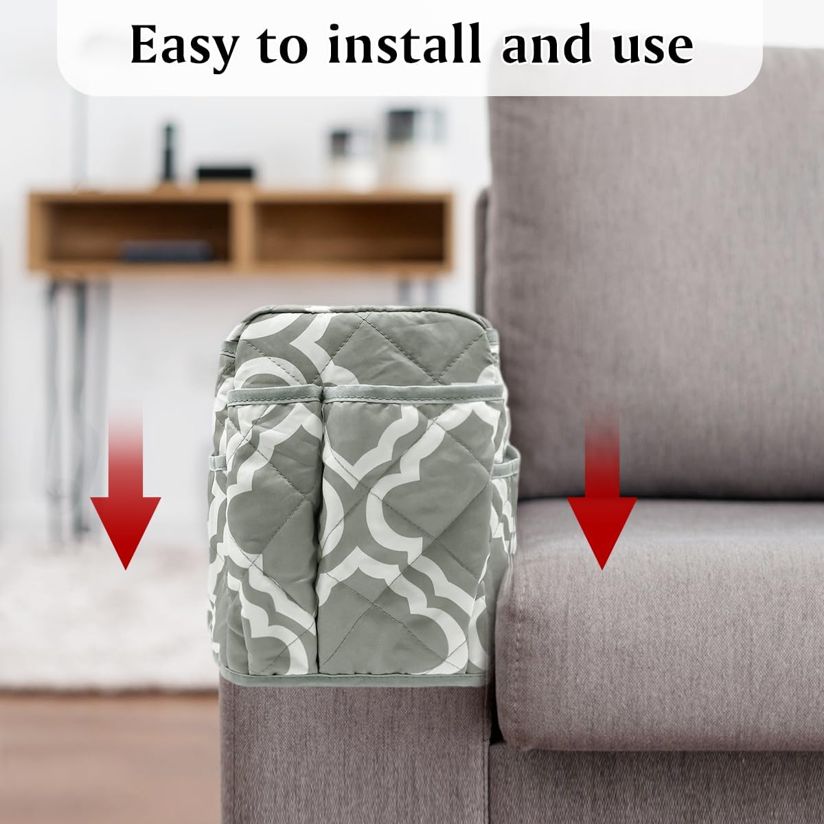 Remote Control Holder, Non Slip Bedside Armchair Caddy, Recliner Arm Caddy Armrest Organizer with 14 Pockets for Cell Phone TV Remote Control Magazines