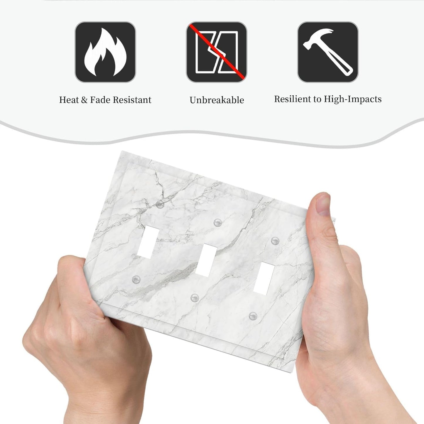 Decorative Switch Plates Marble Granite White And Grey 3 Gang Wall Plate Faceplate Triple Toggle Light Switch Cover Electrical Wall Panels for Home Bedroom Decor