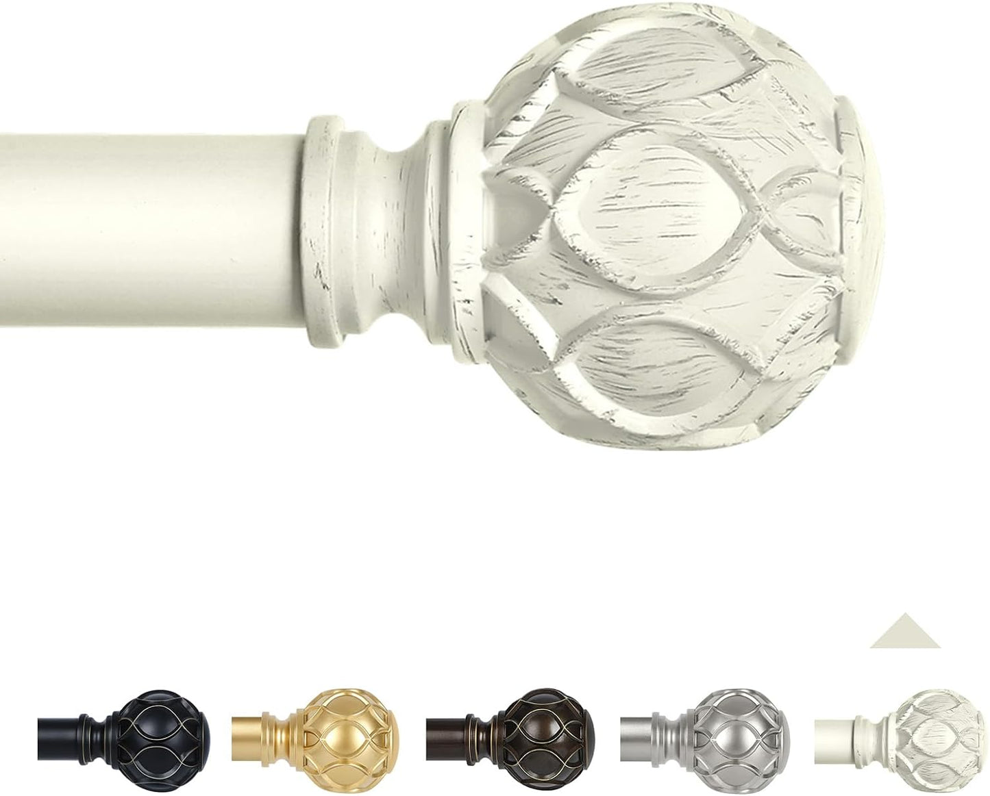 White Farmhouse Curtain Rods for Windows:18-60" Heavy Duty Adjustable Curtain Rod for Bedroom Living Room,Boho Decorative Rustic Drapery Rods with Vintage Coastal Texture Finials,Antique White