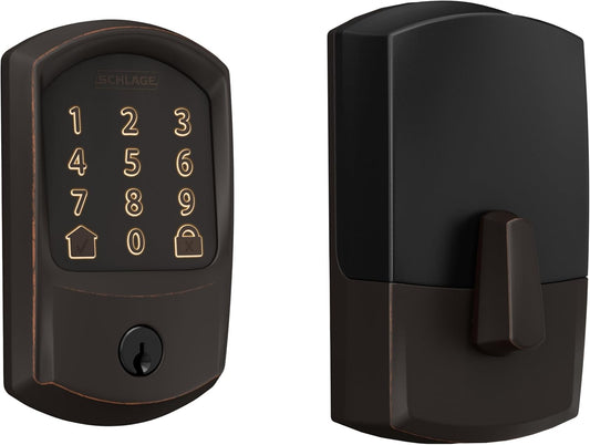 SCHLAGE BE489WB GRW 716 Encode WiFi Deadbolt Smart Lock, Keyless Entry Touchscreen Door Lock with Greenwich Trim, Aged Bronze