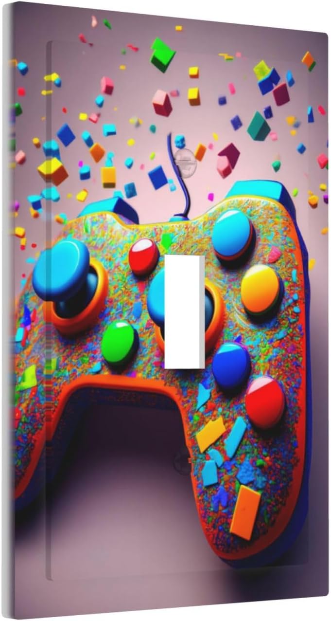 Videos Game Controller 1 Gang Single Toggle Decorative Light Switch Covers Electrical Faceplate Switchplates for Bathroom Kitchen Home
