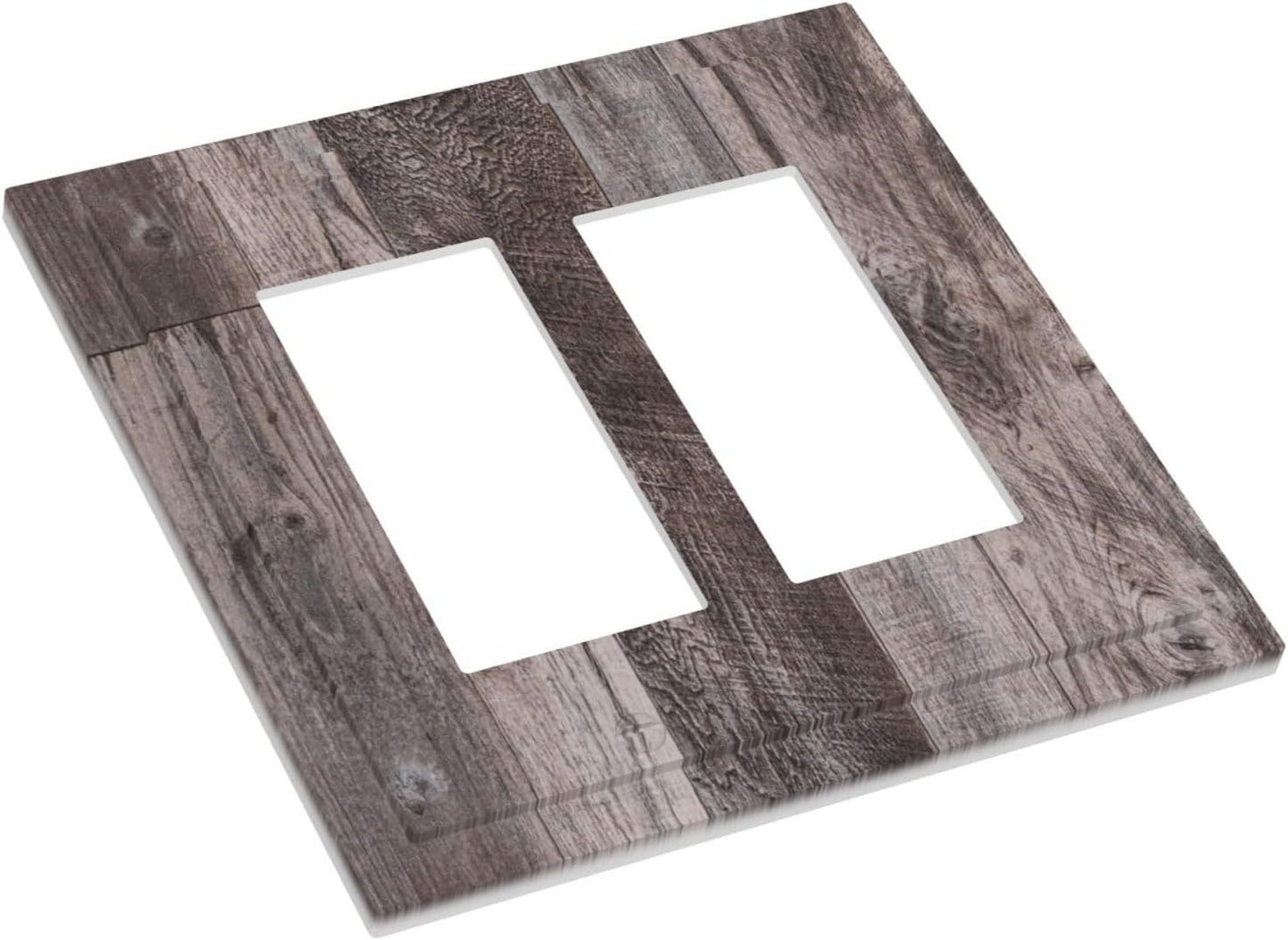 Decorative Outlet Covers Rustic Dark Grey Wood Retro Country Wooden 2 Gang Double GFCI Rocker Electrical Wall Panels Light Switch Cover Plate for Farmhouse Cabin Decor