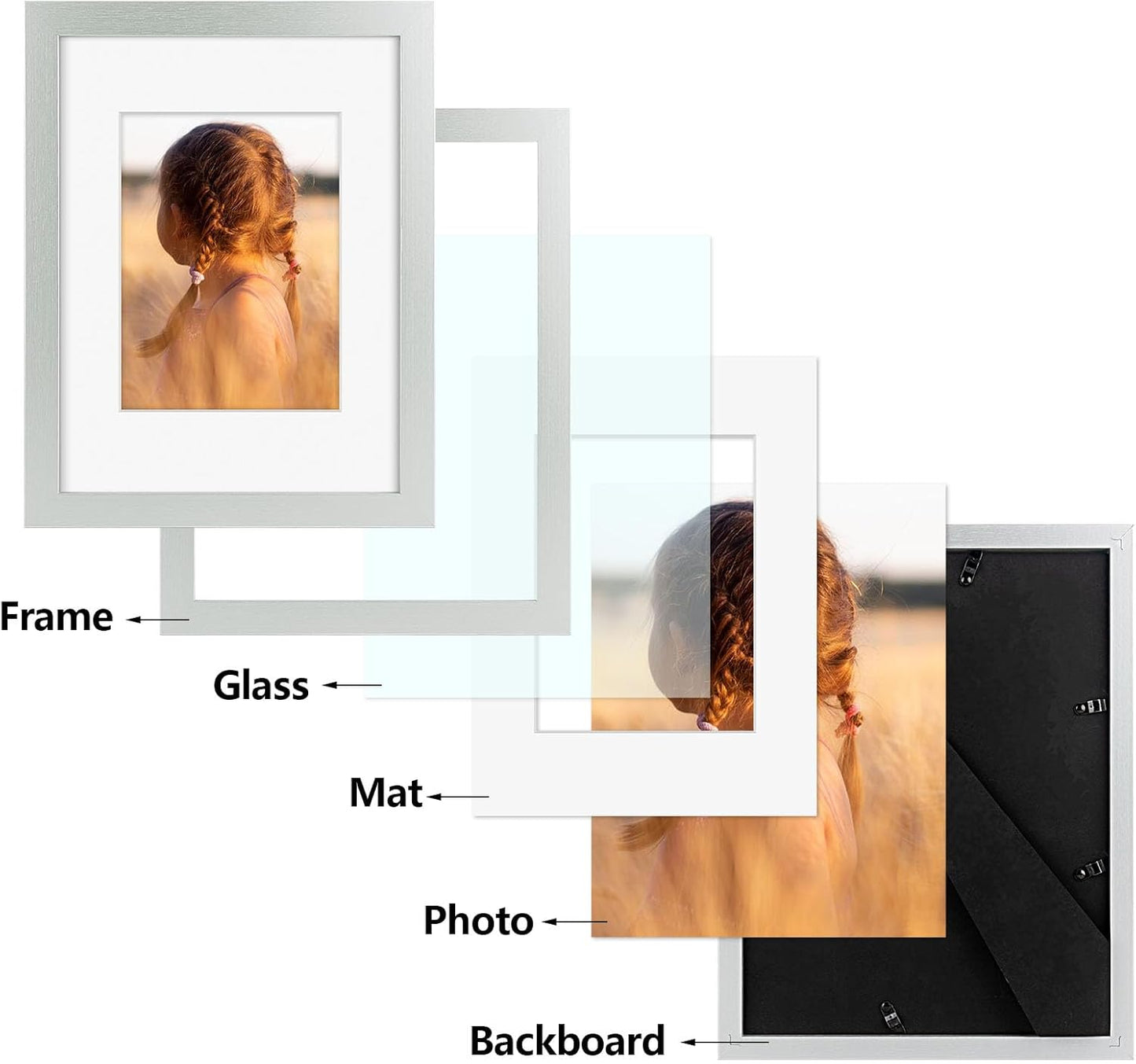 Golden State Art, 9x12 Picture Frame with Mat for 6x8 - High Definition Glass Wall Mounting Horizontal Vertical Display (Silver, 2 Pack)