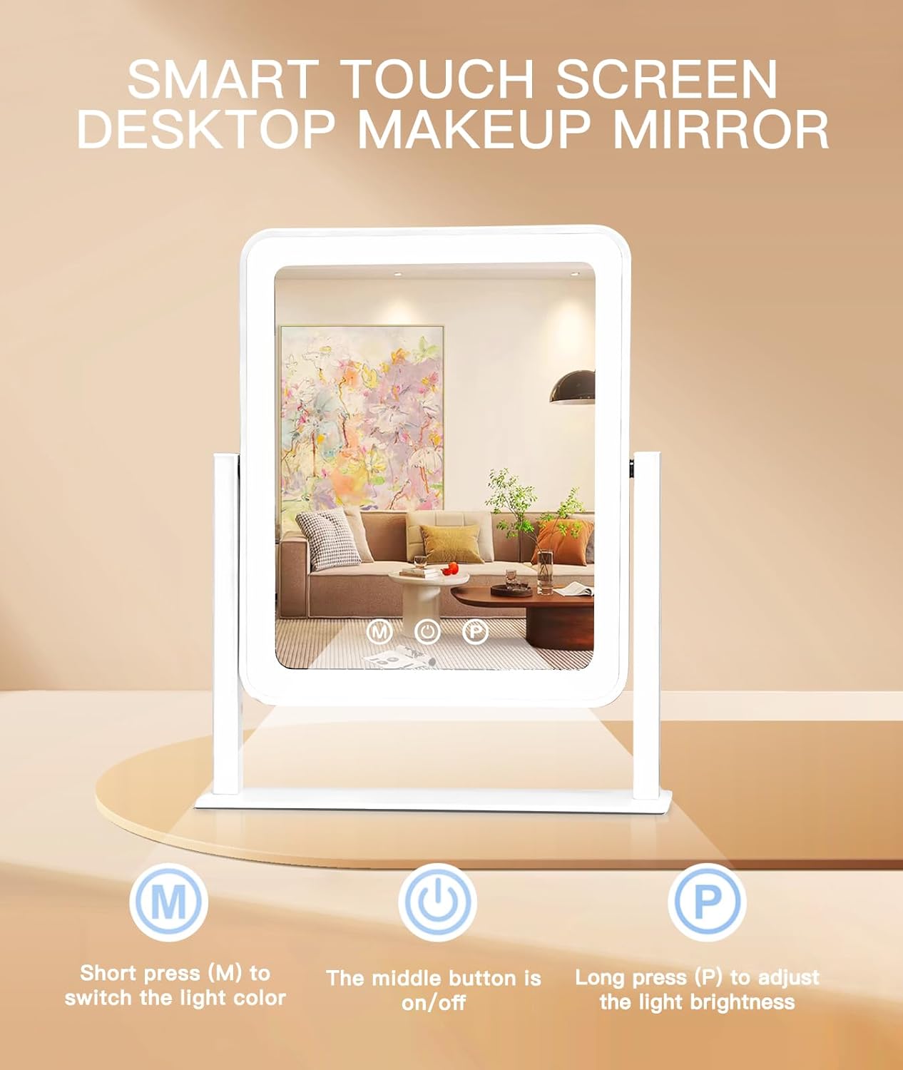 Lighted Makeup Mirror, Hollywood Vanity Mirror, 3 Color Lighting Modes, 360° Rotation, HD Glass Mirror, and 10X Magnification Mirror Smart Touch Control for Home & Travel (White)