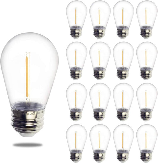 Jslinter S14 1W Outdoor String Lights Bulbs LED, Shatterproof & Waterproof, 2200K Warm White, 11W Equivalent, E26 Base, Edison Vintage Style Replacement for Patio Garden, 16-Pack