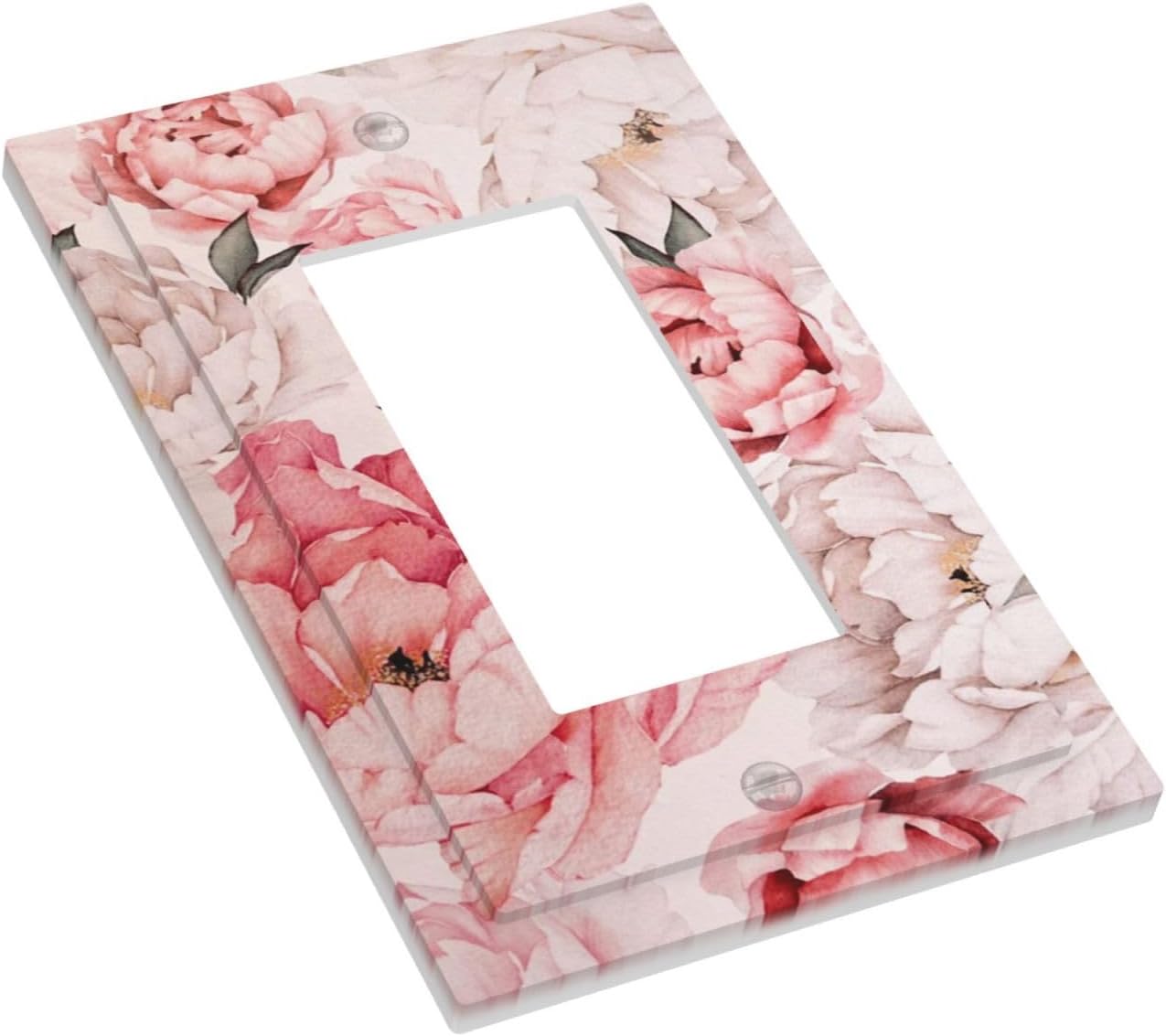 Decorative Outlet Covers Ink Pink Peony Flower Rustic Floral 1 Gang Rocker Light Switch Cover Plate Single Decora Light Switch Covers Wall Plate Faceplate for Home Decor （2 Pack）
