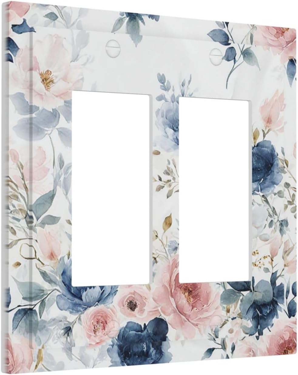 Elegant Watercolor Pink Blue Flowers Floral Outlet Covers Light Switch Cover Plate 2 Gang Double Rocker Wall Plates Decorative Switch Plates Plug Cover Electrical GFCI Receptacle for Home 4.9 X 5 IN