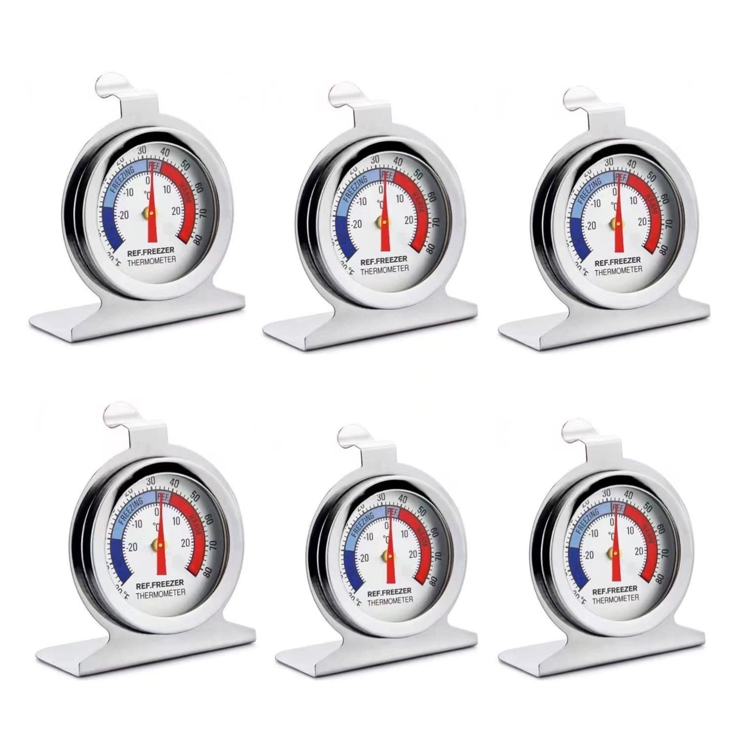 TENBOR 6 Pack Refrigerator Freezer Thermometer, Large Dial Analog, Stainless Steel, Waterproof, -20 to 80/-30 to 30