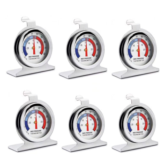 TENBOR 6 Pack Refrigerator Freezer Thermometer, Large Dial Analog, Stainless Steel, Waterproof, -20 to 80/-30 to 30