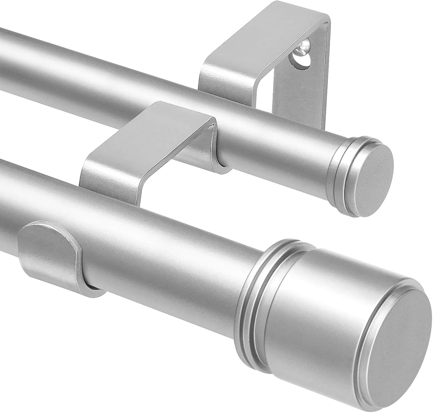 Double Curtain Rod 36 to 72 Inch, HOTOZON 1 Inch Heavy Duty Double Curtain Rods for Windows 24 to 68 Inches(2-5.6 ft), Telescoping Drapery Rod with Simple End Finials, Silver
