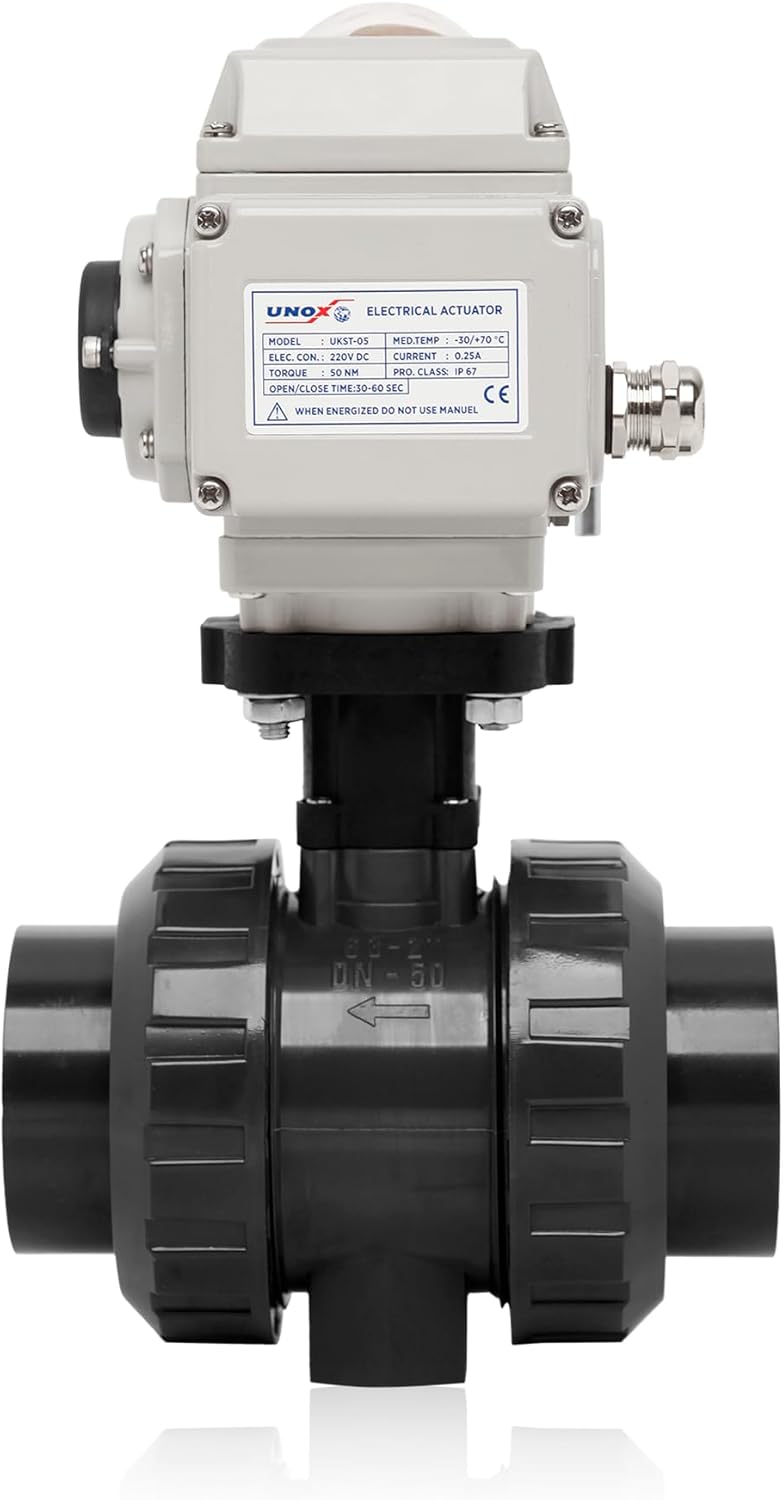 Unox 110V AC Electric Actuated Ø25 (3/4") U-PVC Ball Valve, Motorized Ball Valve For Water - PN16