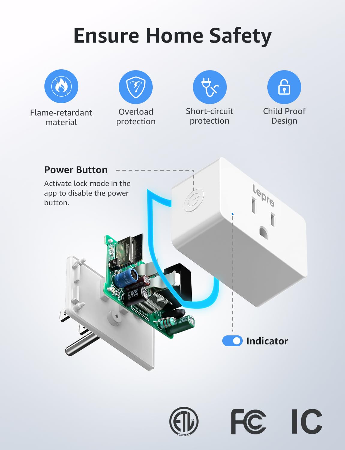 Lepro P1 Smart Plug Mini 15A, WiFi Outlet Plugs Compatible with Alexa & Google Assistant, Voice/APP Control, Timer & Group Controller, ETL & FCC Certified, 2.4GHz Only, 4-Pack