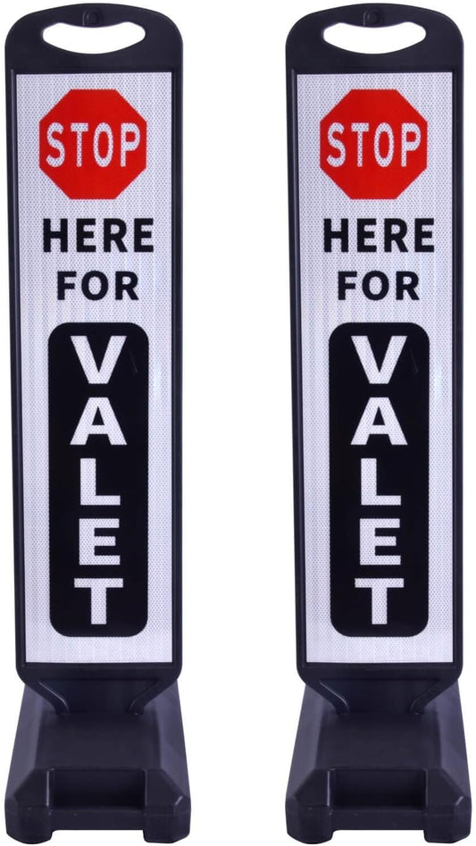 Valet Parking Sign with Heavy Weighted Water-Filled Base - 2 Sets, Reflective Traffic Sign for Parking Lots, Events, and Driveways, Durable and Portable Design