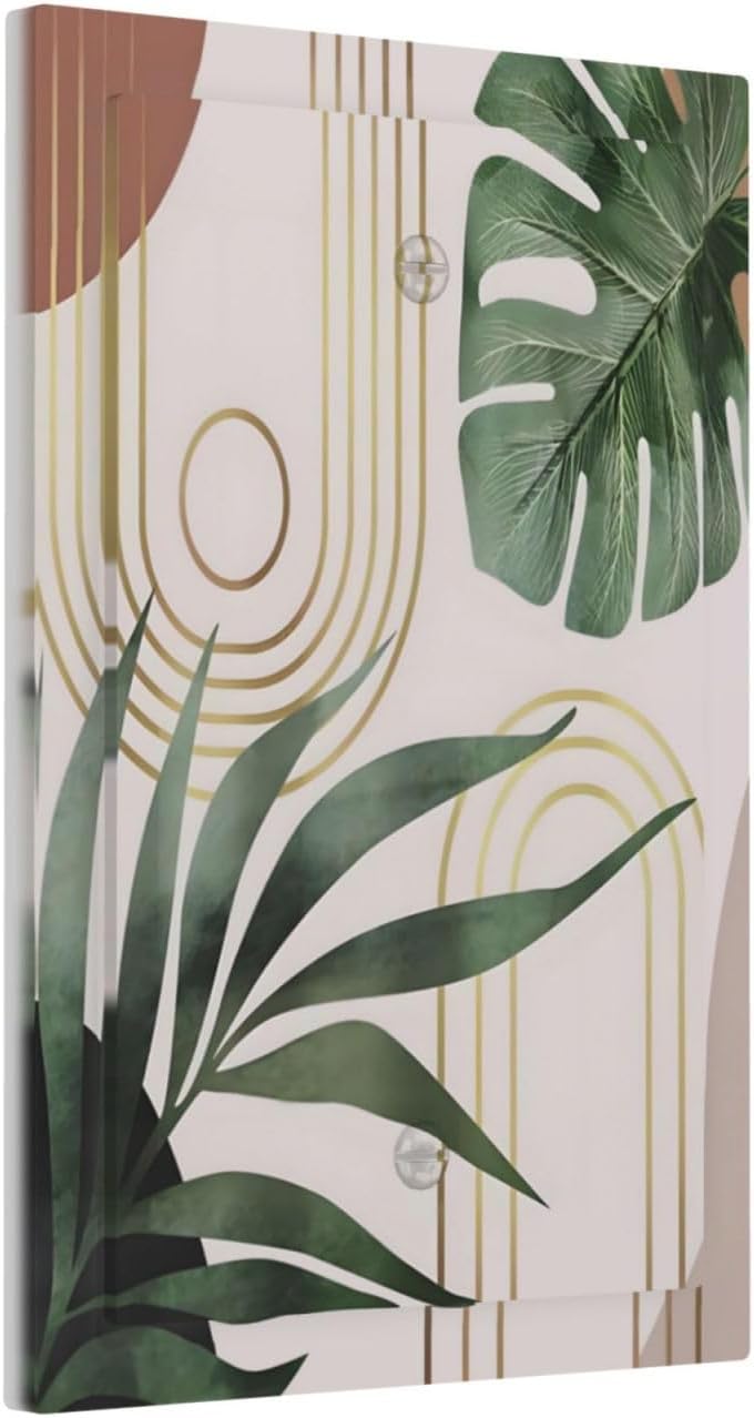 Decorative Light Switch Plate Covers Boho Mid Century Abstract Arch Green Leaves 1 Gang No Device Single Blank Outlet Covers Wall Plate Light Switch Cover Plate for Bedroom Home Decor