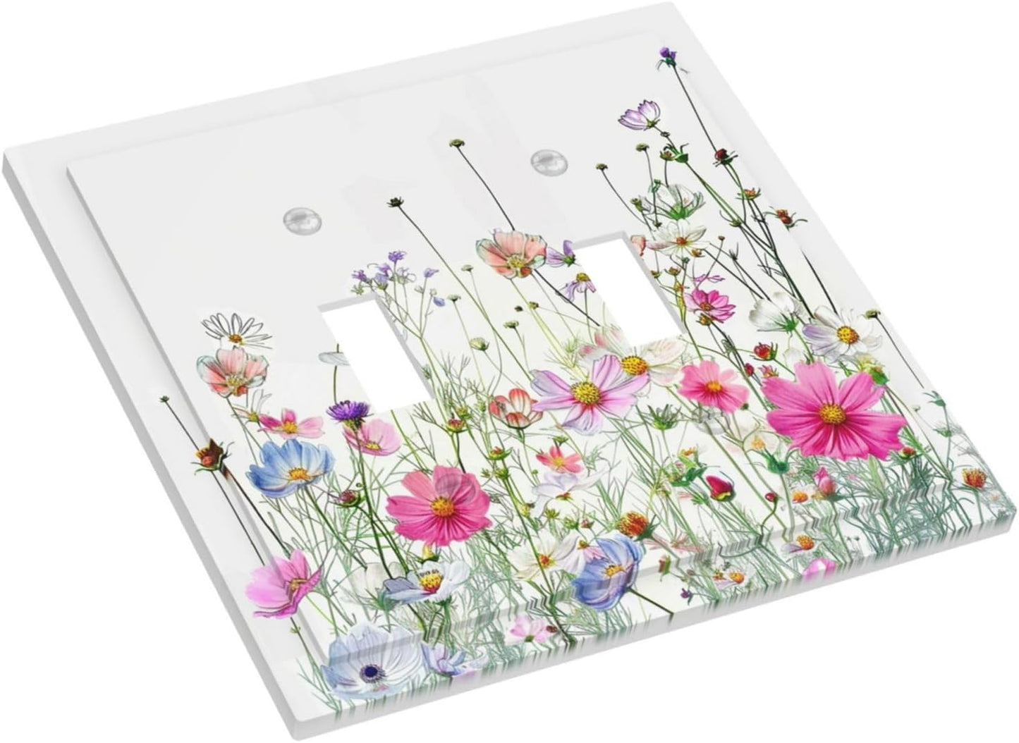Decorative Switch Plates Boho Colorful Flowering Plant Wild Flower 2 Gang Double Toggle Outlet Light Switch Cover Wall Plate Electrical Faceplate For Bed Room Living Room Decor