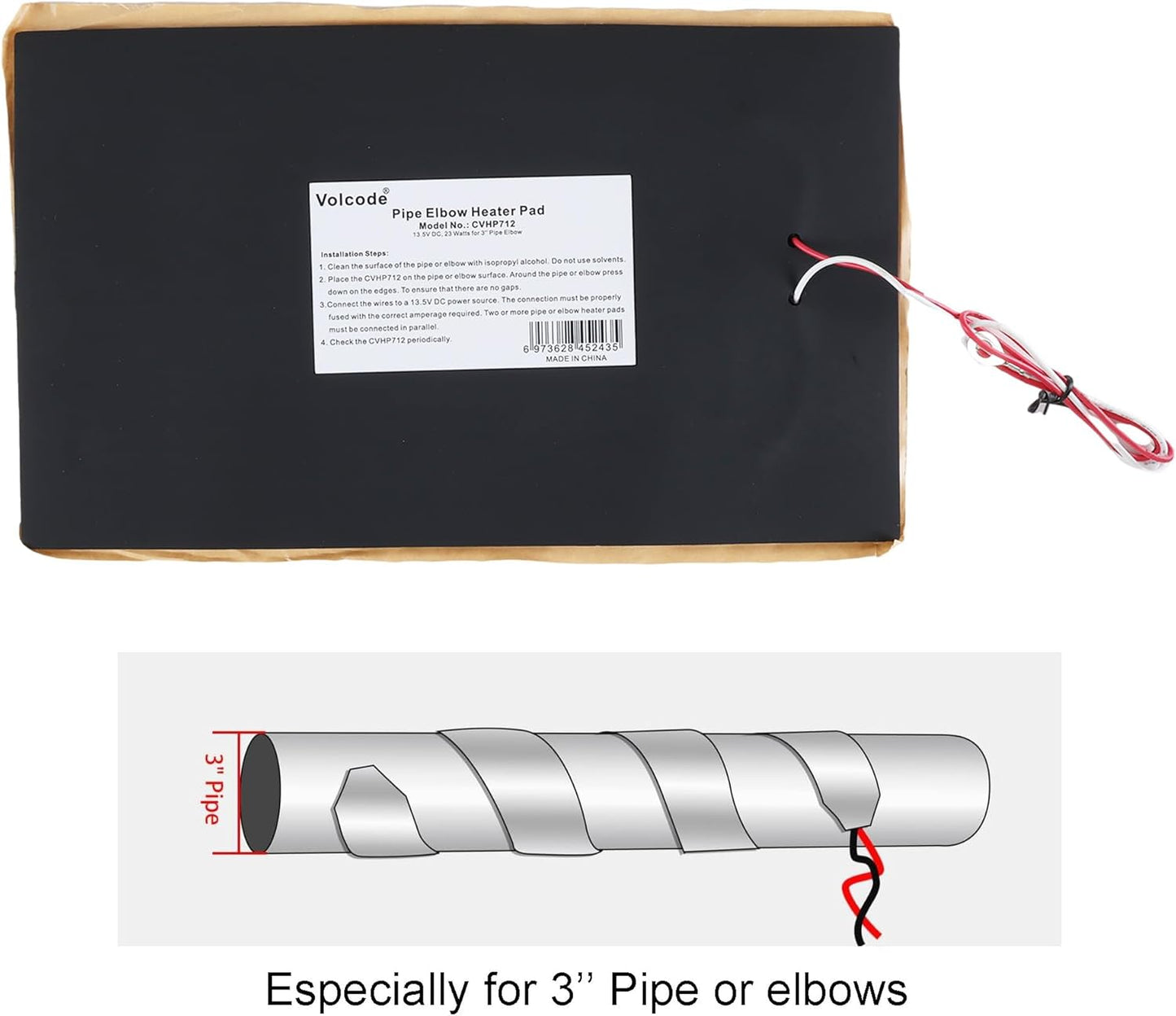 7" x 12" RV Pipe Heater Pad, Work for 3" Pipe - 2 Pack, Heating Pad for RV, Camper, Travel Trailer and Motorhome Water Tank System, DC 13.5Volts