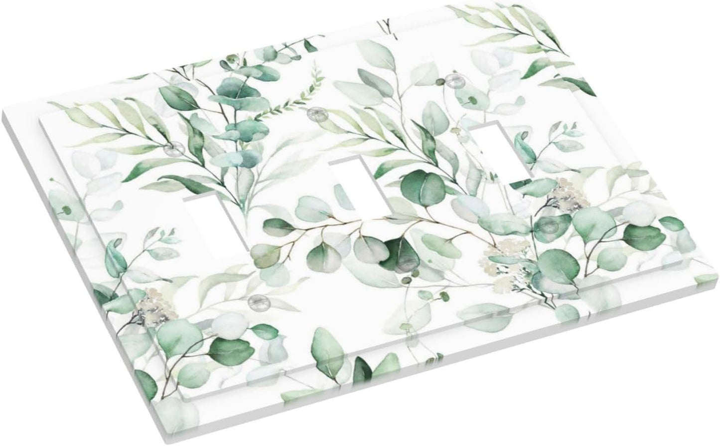 Boho Green Eucalyptus Leaf Floral Plants Flowers Decorative Switch Plates 3 Gang Wall Plate Triple Toggle Light Switch Cover Faceplate Electrical Wall Panels for Bed Room Living Room Decor