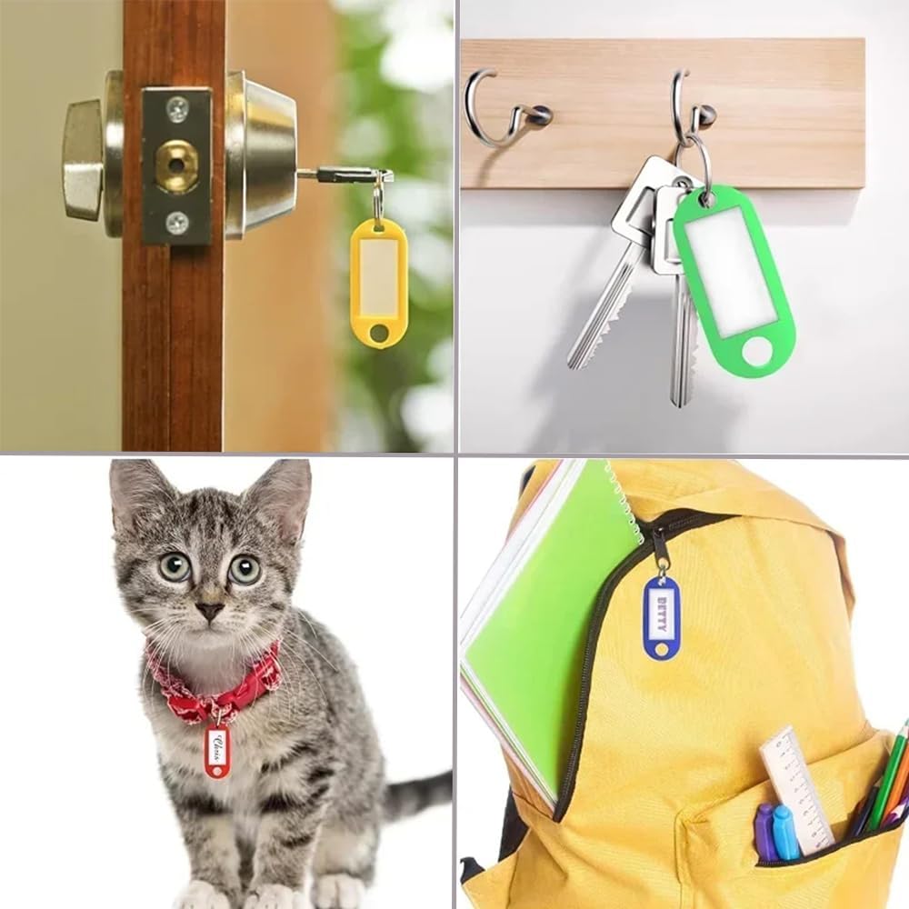 400 PCS Plastic Key Labels Tags, 10 Colors Key Ring Tags with Split Key Ring, Blank Name Tag, Clear Label Window Protective Films, Key ID Tags for Luggage.