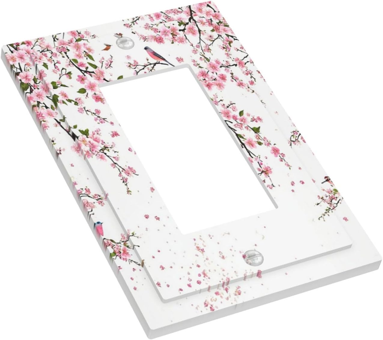 Decorative Outlet Covers Rustic Plum Blossom Pink Flowers 1 Gang Rocker Light Switch Cover Plate Single Decora Light Switch Covers Wall Plate Faceplate for Bedroom Decor （2 Pack）