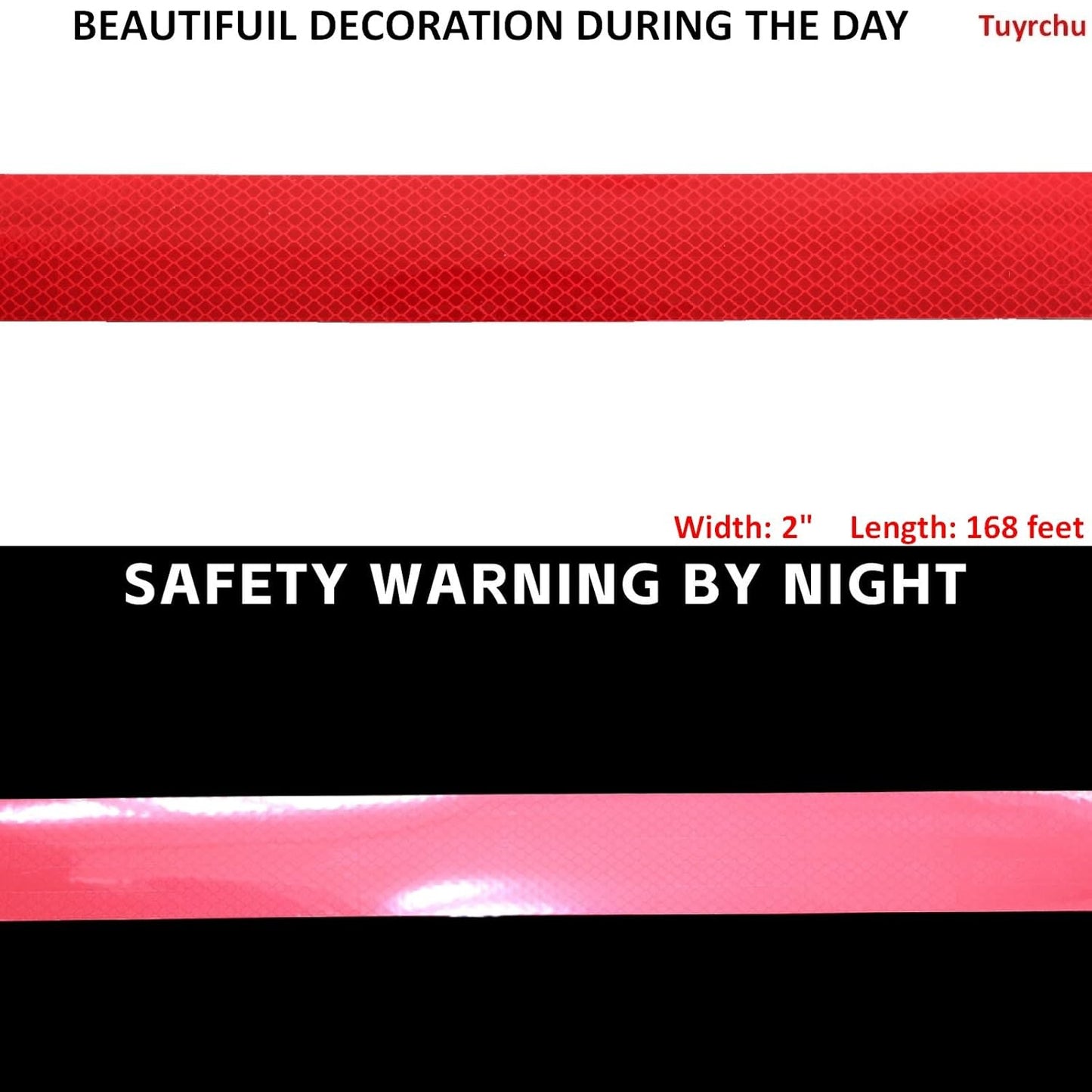 Non Fading Red Reflective Tape Outdoor Waterproof 2 inch Wide, High Visibility Warning Industrial Marking Tape, Safety Stickers (168 feet)