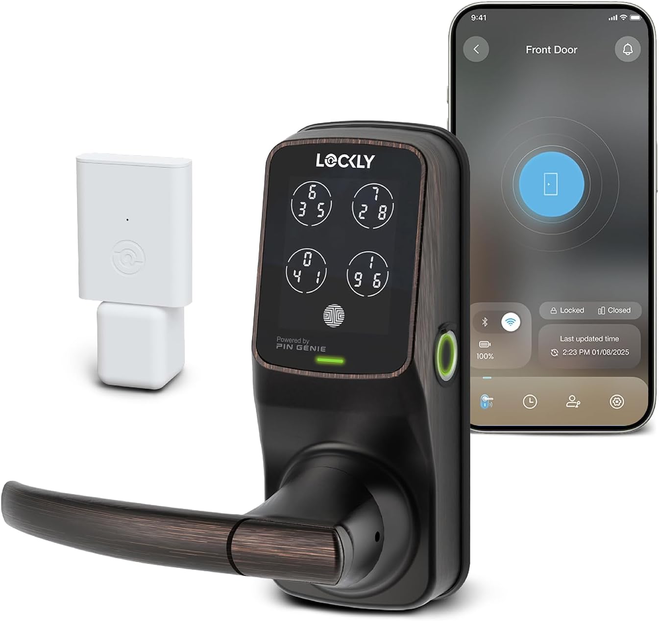 Lockly Secure Pro Smart Lock Wi-Fi, Keyless Entry Digital Keypad Door Lock, 3D Biometric Fingerprint Sensor Front Door with Handle, Voice Control & Auto Lock - Latch Edition