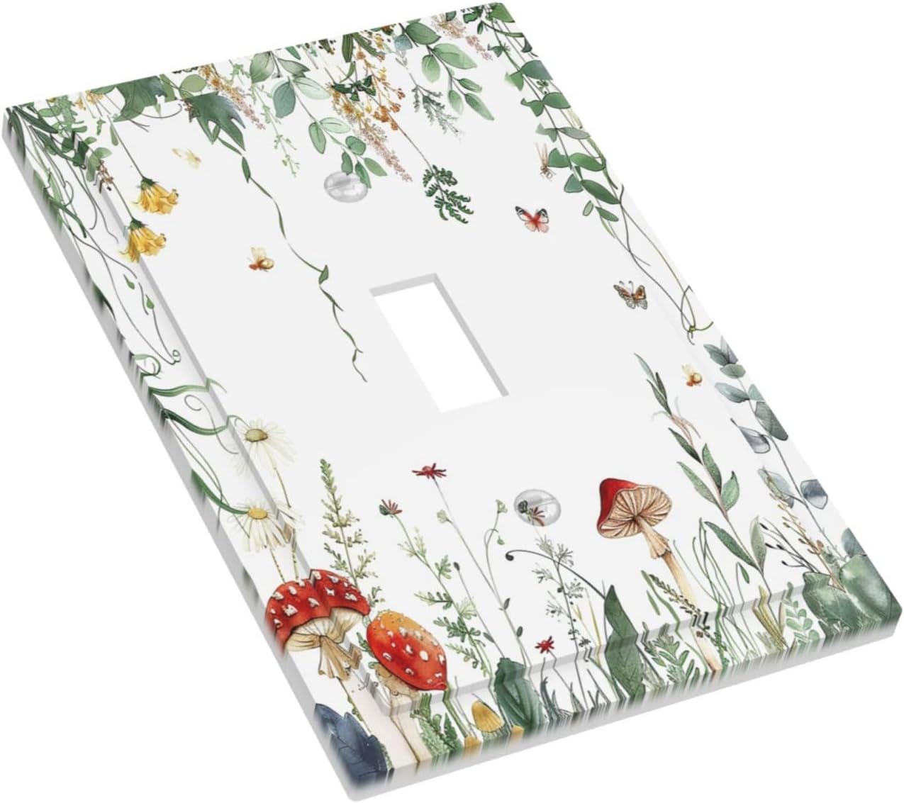 Decorative Light Switch Cover Sage Plant Red Mushroom Butterfly Wild Flower 1 Gang Single Toggle Device Electrical Faceplate Switchplates Decorator Outlet Wall Plate For Bed Room Home