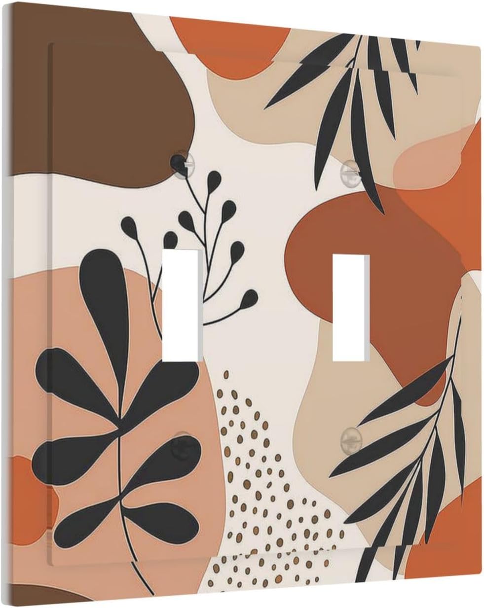 Decorative Switch Plates Boho Botanical Orange Green Beige Minimalist 2 Gang Double Toggle Outlet Light Switch Cover Wall Plate Electrical Faceplate for Bedroom living Room Decor