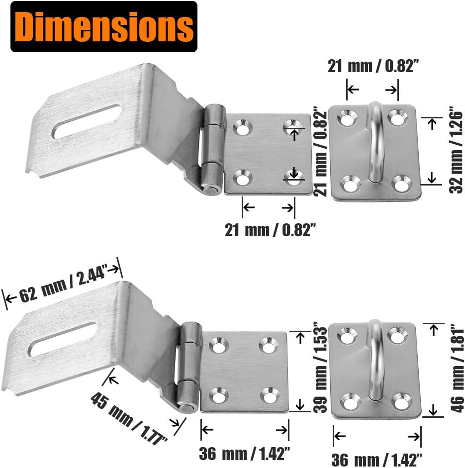 JQK Door Hasp Latch 90 Degree, Stainless Steel Safety Angle Locking Latch for Push/Sliding/Barn Door, 1.5mm Thickness Matte Black, 4 Inch, DH901-PB