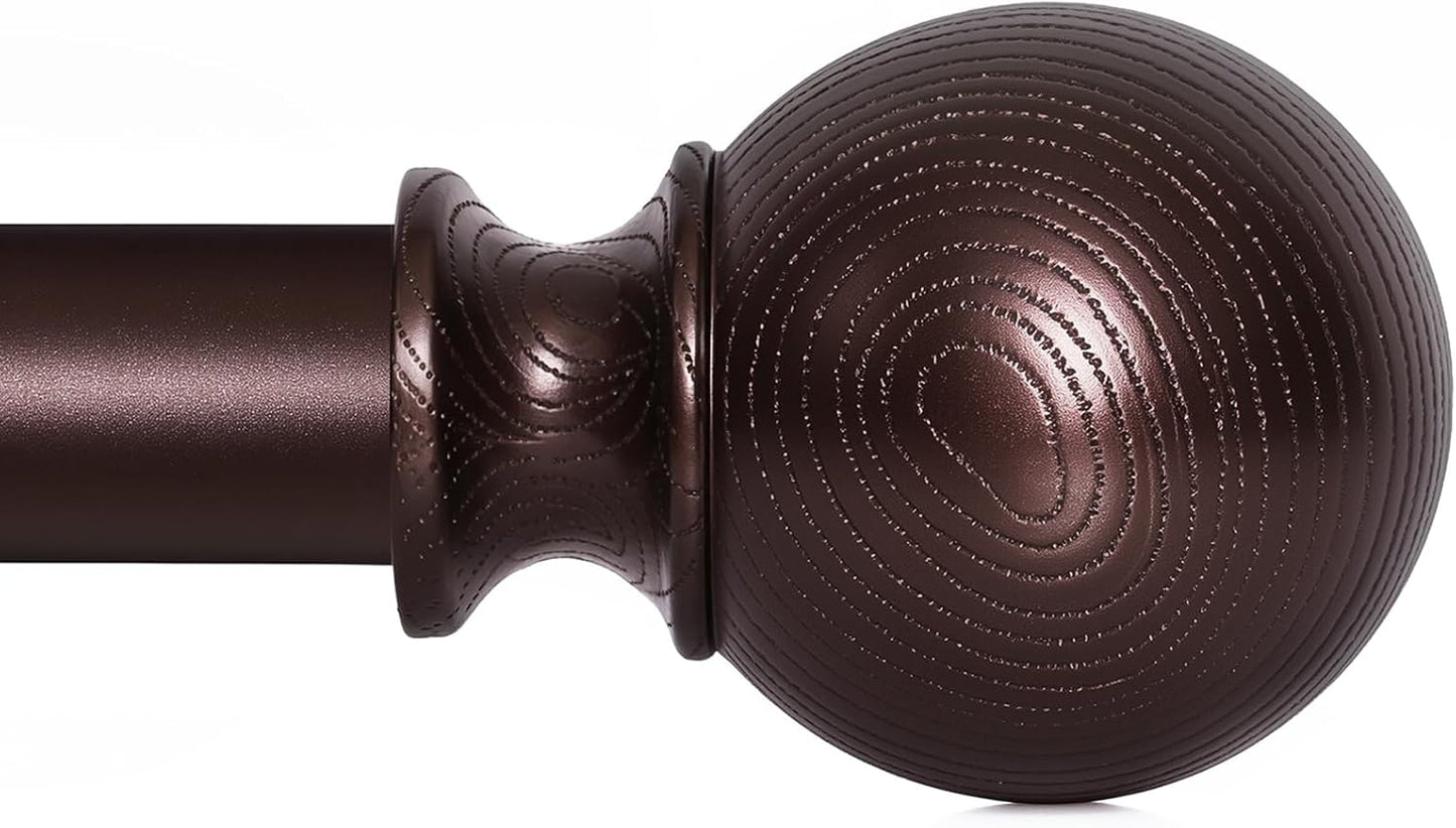 BRIOFOX Bronze Curtain Rods for Windows 48 to 84 Inch(4-7.33ft) - 1'' Diameter Heavy Duty Curtain Rods with Imitation Wood Grain Pattern Finials,Adjustable Decorative Curtain Rods Sets,28-88''