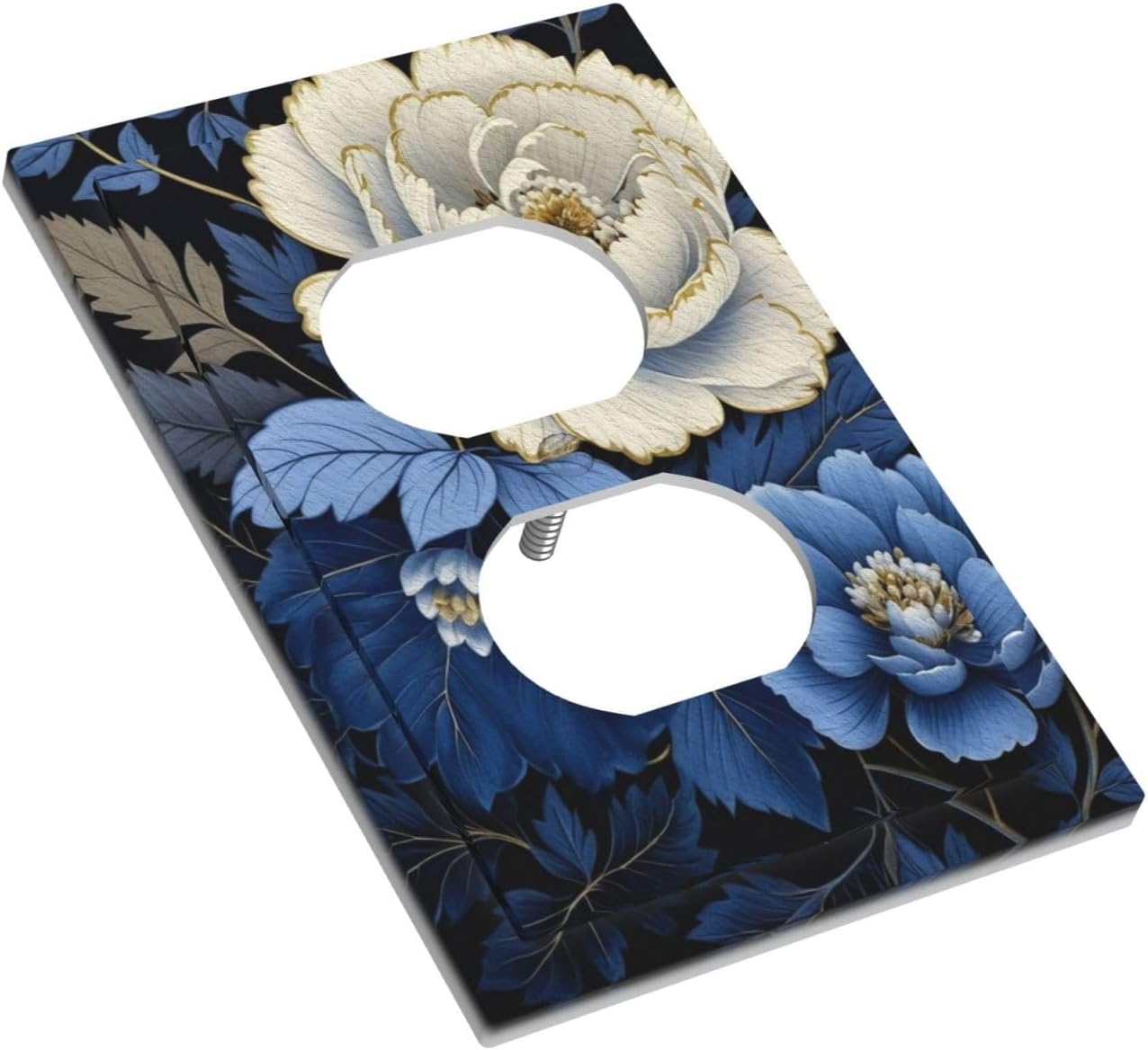 Blue White Flowers Light Switch Cover 1 Gang Outlet Plate Single Duplex Wall Plate Covers Decorative Switchplate Covers Electrical Faceplate for Home Decor