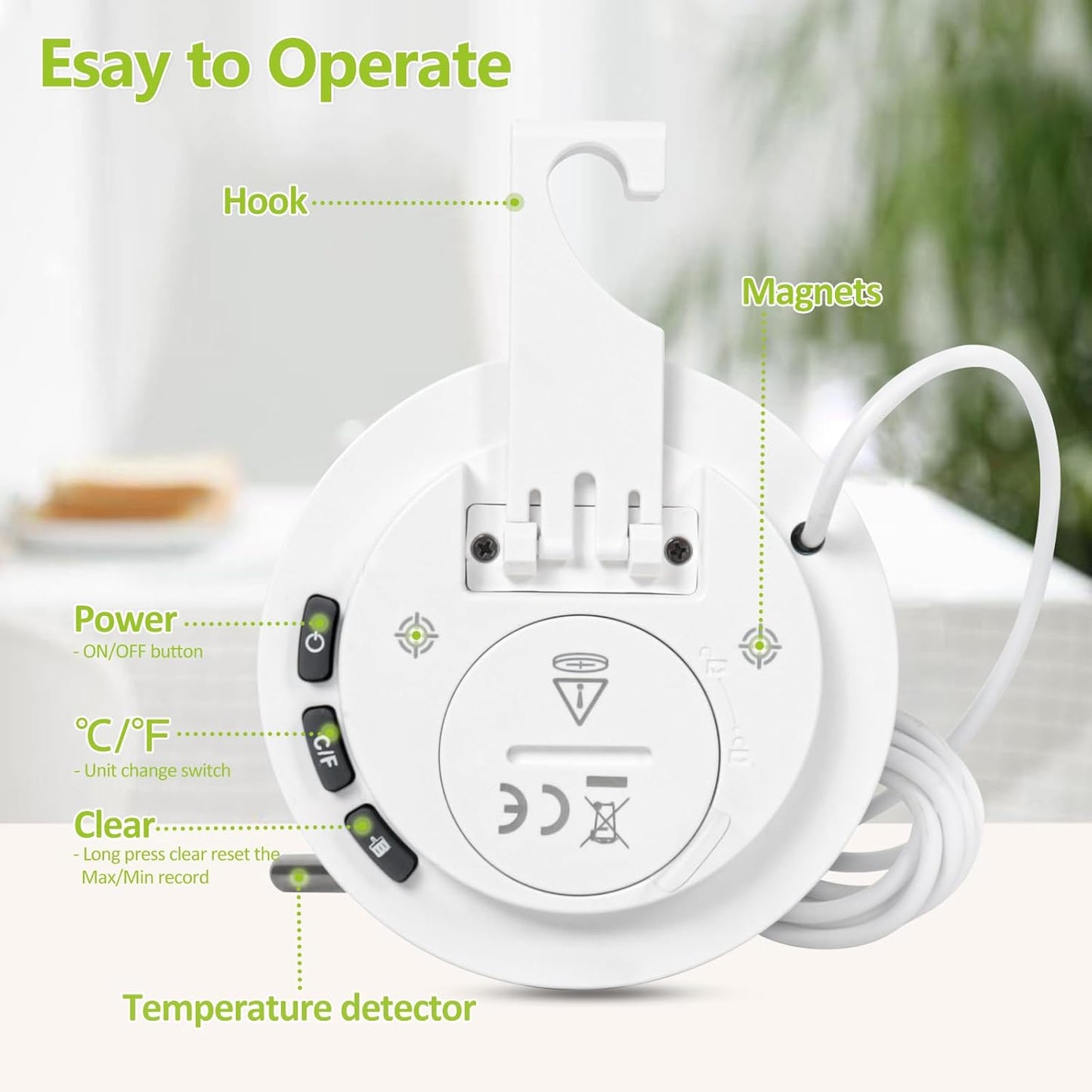 Geevon Refrigerator Thermometer IP65 Waterproof, with External Sensor, Fridge Temperature Monitor for Home Commercial, with LCD Screen, Stand and Magnetic Back, for Refrigerator, Freezer Scenes