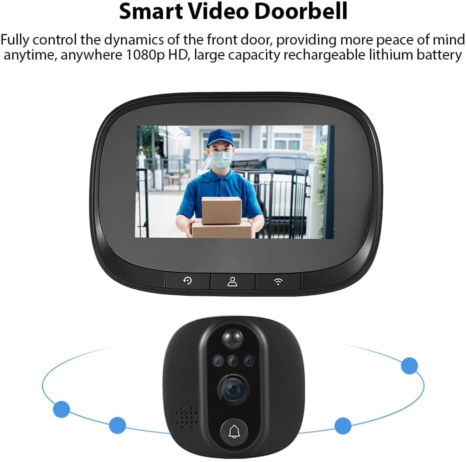 Smart Video Doorbell Camera, WiFi Door Peephole Camera with 4.3in Display Monitor, Tuya APP Wireless Digital Door Viewer, Integrated Doorbell and Night Vision, Rechargeable 3500Ah Battery