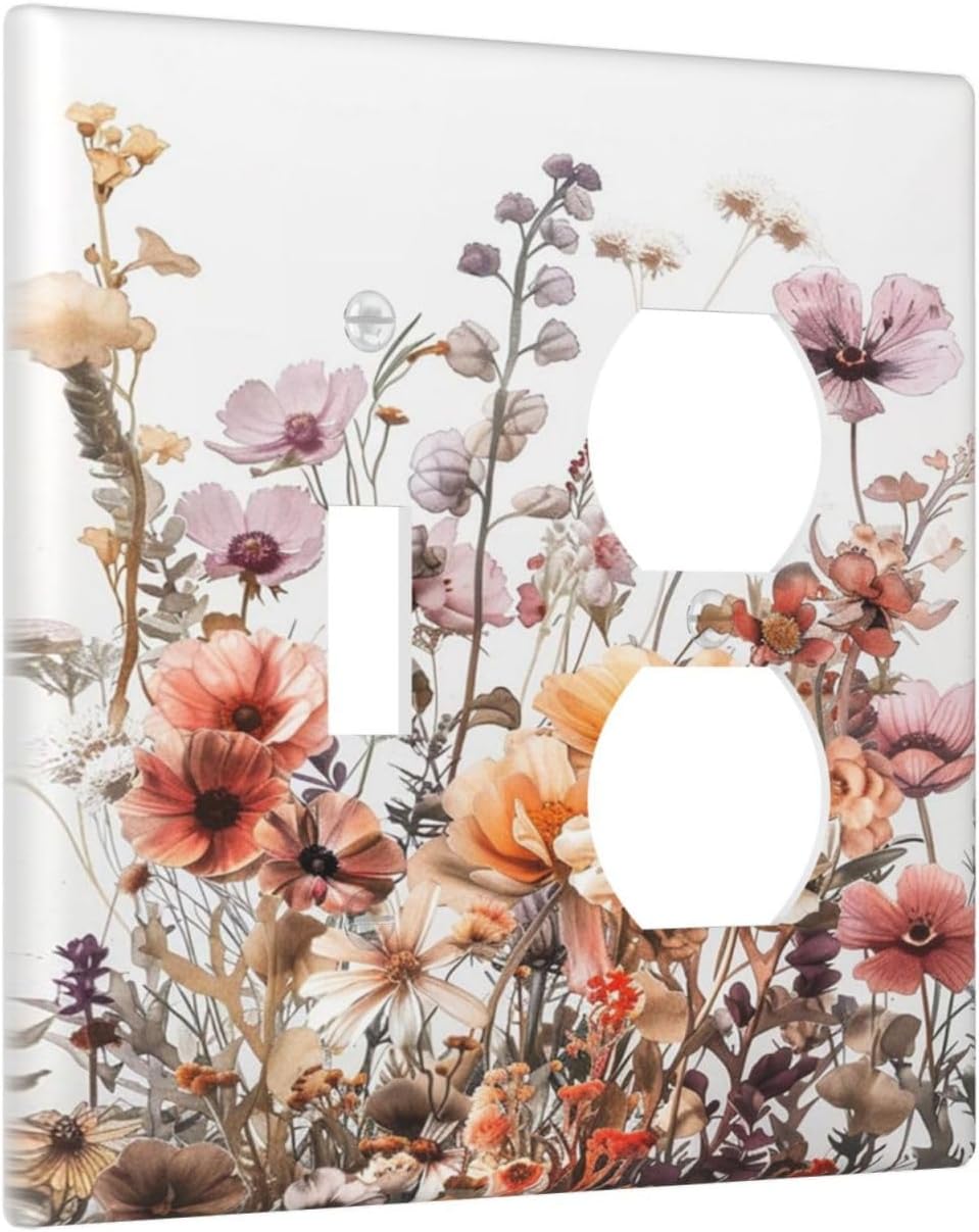 Boho Nursery Wildflower Flora Vintage Flower Wallplates 1 Toggle 1 Duplex Switch Plate Electrical GFCI Faceplate Decorative Light Switch Covers for Bedroom Living Room Decor