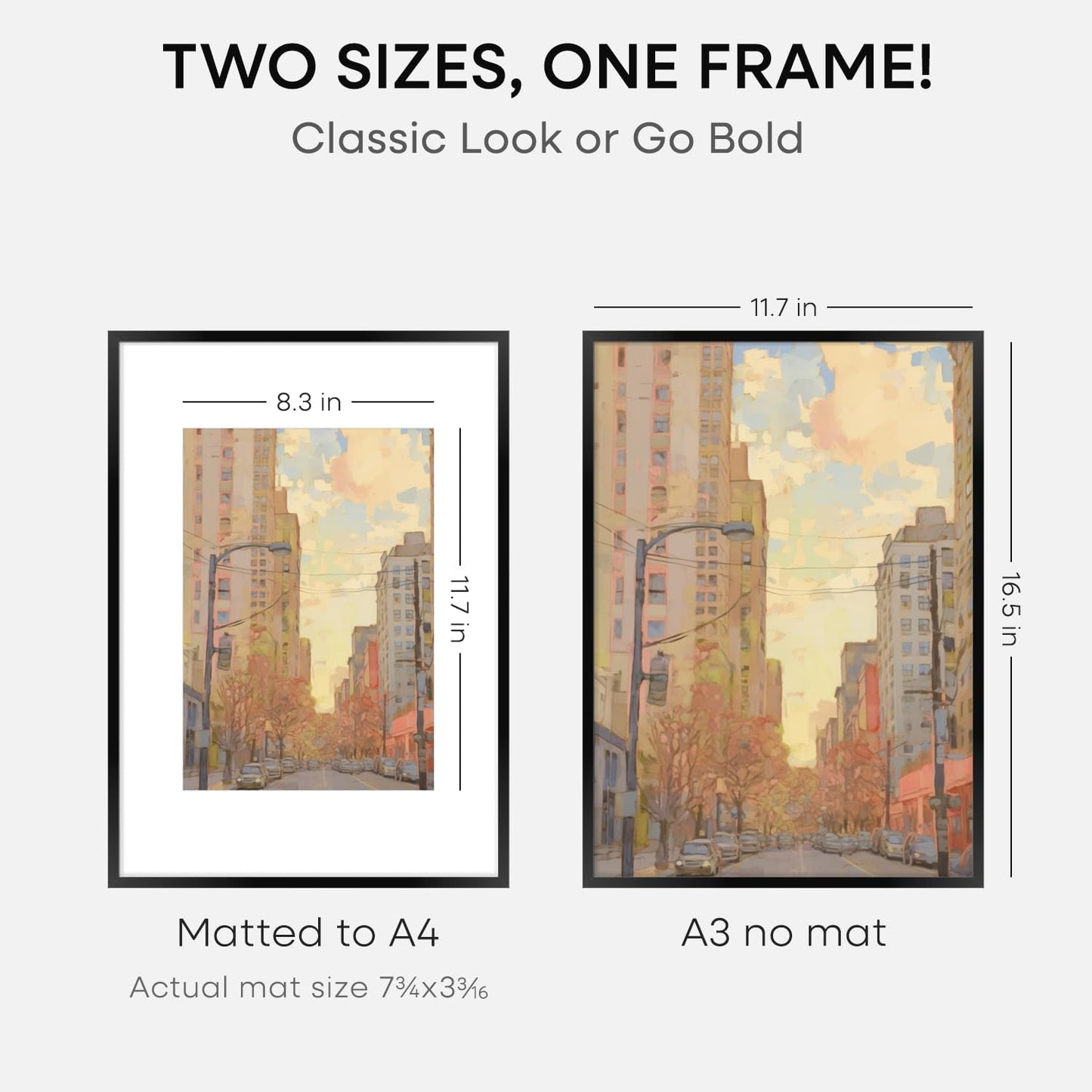 Homeforia A3 Picture Frame Black, High End Metal 11.7 x 16.5 inch Poster Frames with Mat 8.3 x 11.7 for Photo, A3 Size Frames Matted to A4 Print, 11.7x16.5 Wall Hanging Frame, Tempered Glass, Set of 4