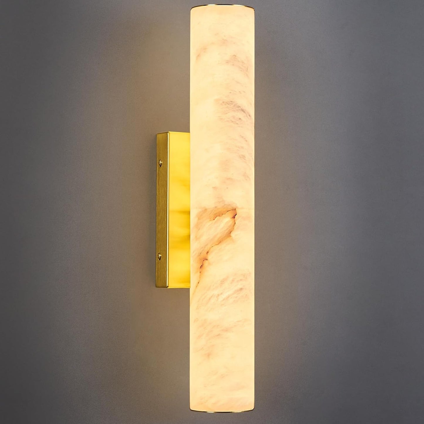 LMQNINE Natural Alabaster Wall Sconces Spanish Marble Wall Light Cylinder Modern Gold LED Sconce for Living Room Bedroom Bathroom Stairs（S-1Pack）