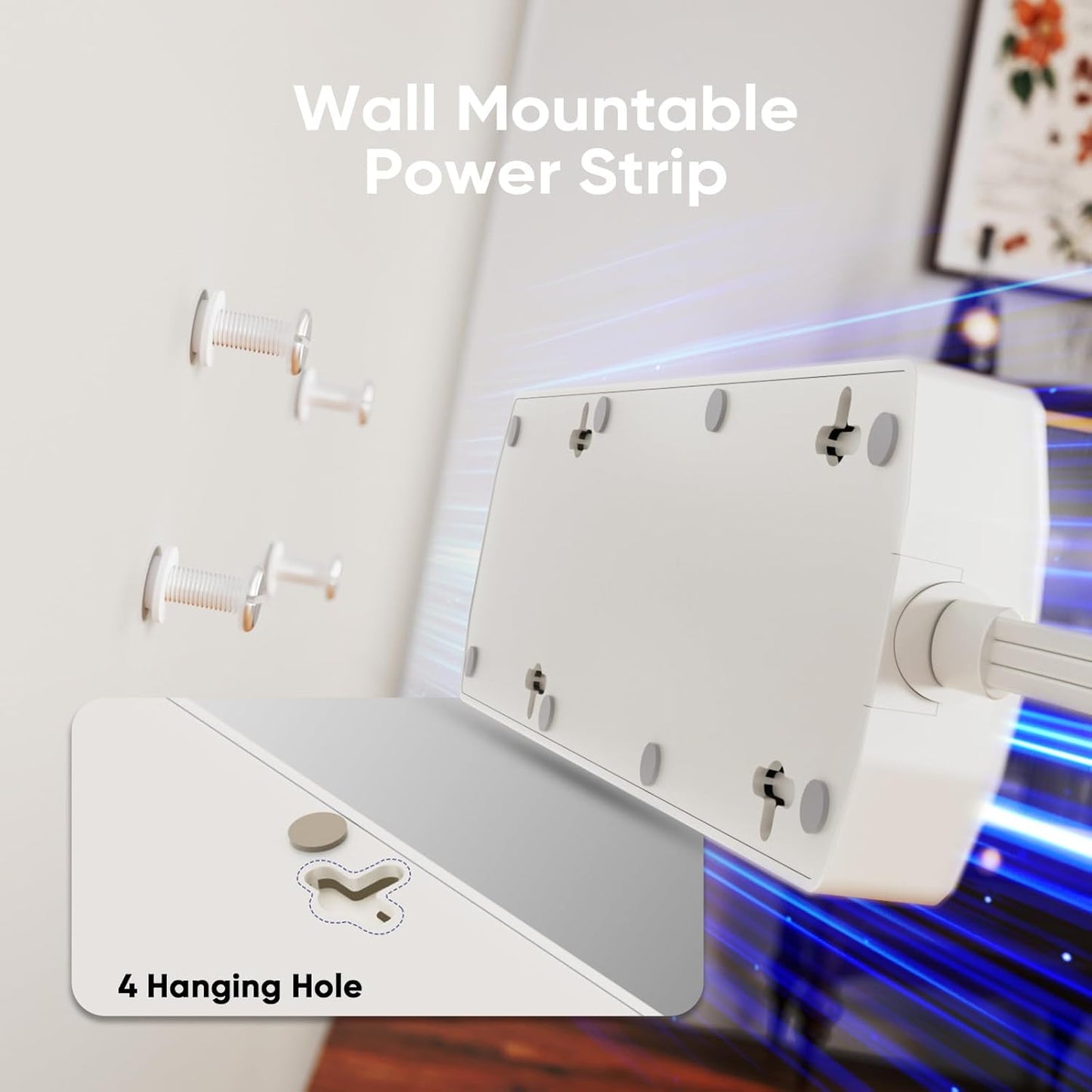 2 Prong Power Strip, Yozisital 2 Prong to 3 Prong Outlet Adapter, 5FT Extension Cord with Polarized Plug, 1200J Surge Protector, 8 AC Outlets & 4 USB, Wall Mountable, Ideal for Non-Grounded Outlets