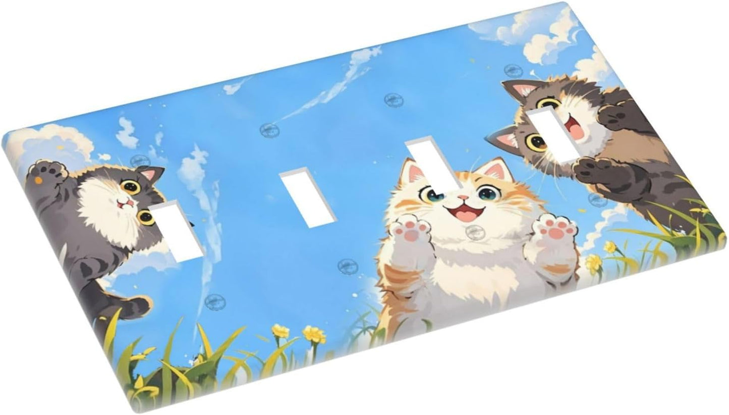 Light Switch Covers Orange Gray Cute Cat Sky Cloud Cat S Paw Quad Toggle Electrical Faceplate 4 Gang Wall Plate Decorative Switch Plates For Kids Room Nursery Decor