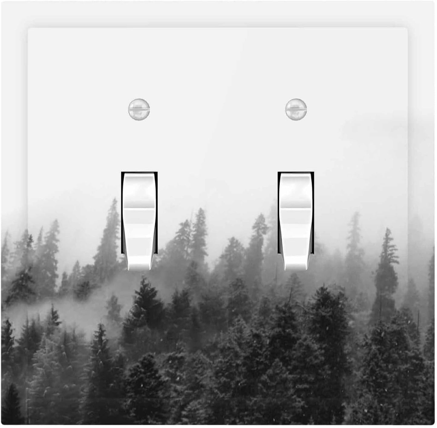 Decorative Switch Plates Fores Black White Landscape Misty Woods 2 Gang Double Toggle Outlet Light Switch Cover Wall Plate Electrical Faceplate For Farmhouse Cabin Decor