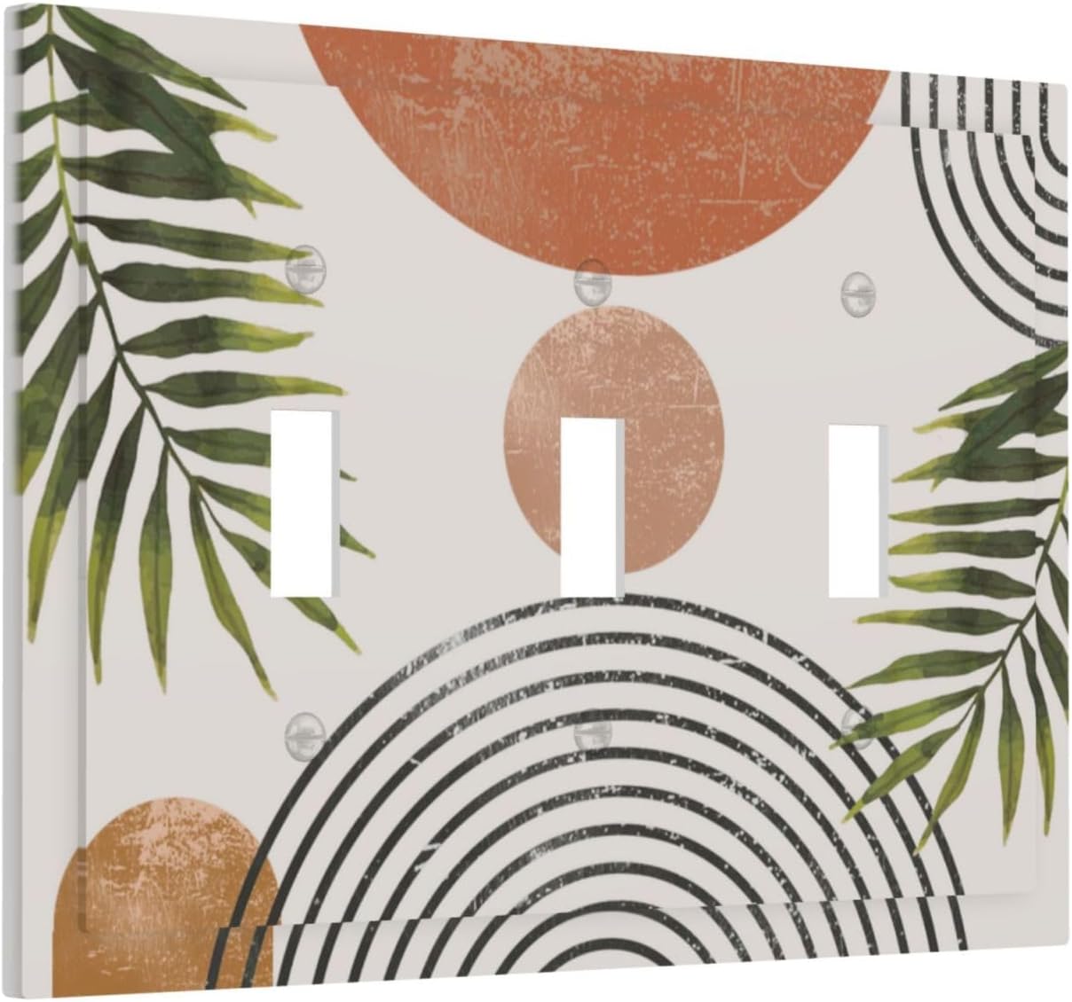 Beautiful Boho Mid Century Large Archs Sun Leaves Plants Decorative Switch Plates 3 Gang Wall Plate Triple Toggle Light Switch Cover Faceplate Electrical Wall Panels for Bedroom Living Room Decor