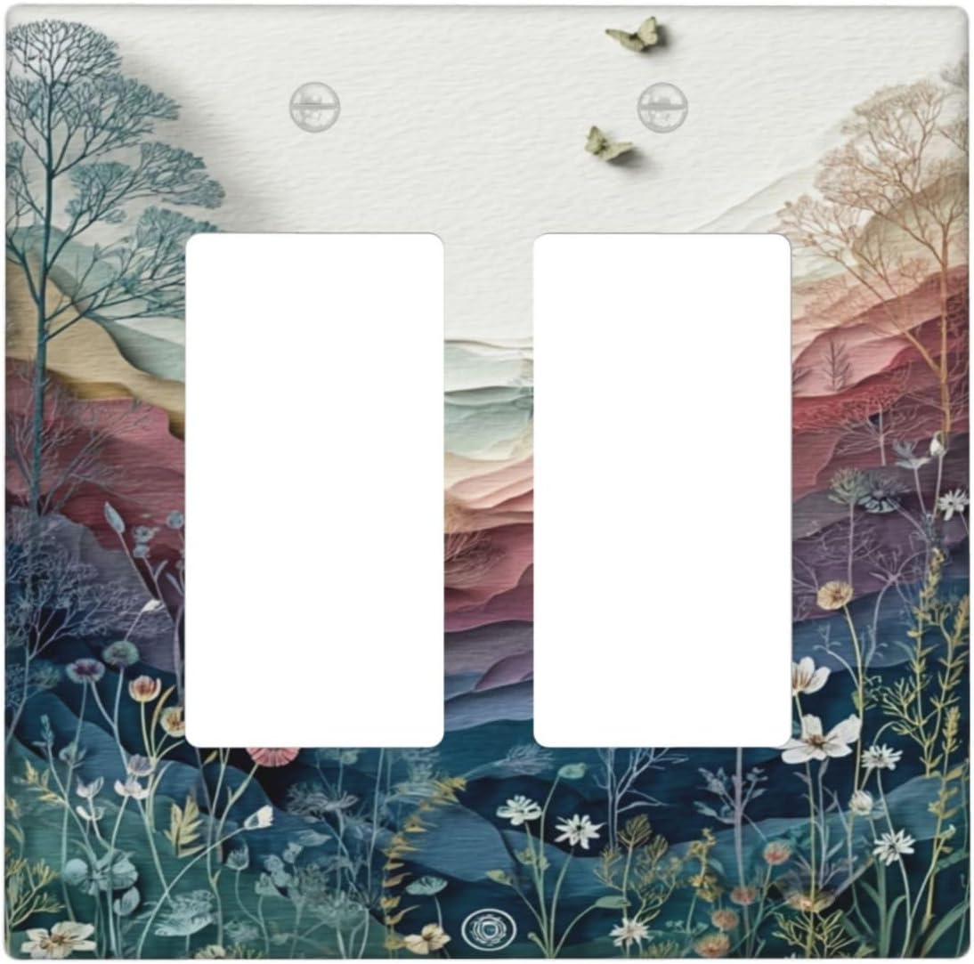 Wildflowers Rustic Flowers Floral Plants 2 Gang Double Rocker Wall Plate Cover Vintage Mountain Decorative Light Switch Covers Electrical Faceplate Switch Plates for Bathroom Kitchen Home