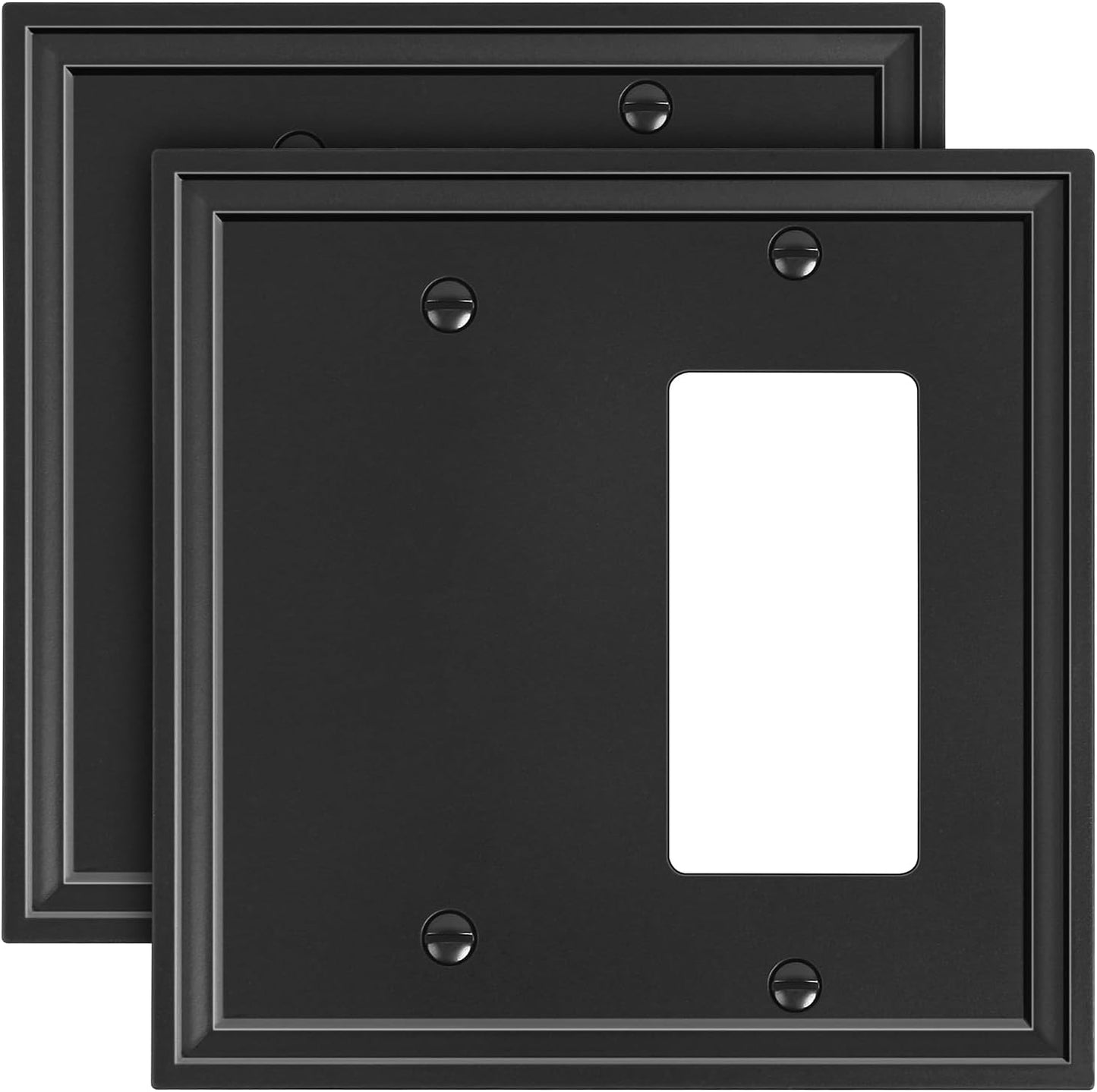 2-Pack Combo Blank/Decorator Light Switch Cover Plate, Black Modern Decorative Electrical Outlet Covers, Bamboo Fiber Wall Switch Plates and Outlet Covers
