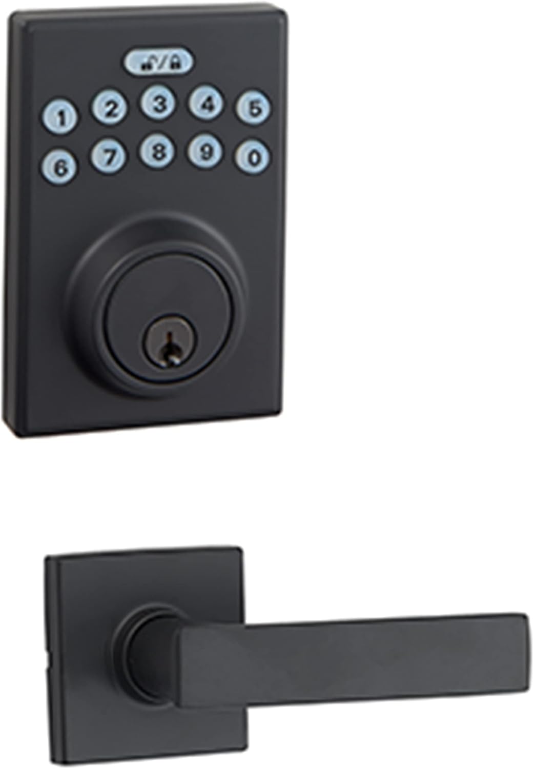Amazon Basics Contemporary Electronic Keypad, Keyless Entry Door Lock Deadbolt with Handle Set, Key Pad Front Door with Knob, Contemporary Door Locks for Front Door, Door Handle, Matte Black, 1-Pack