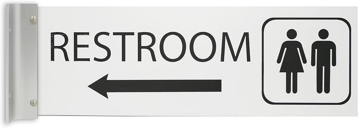 ALPHA DOG SIGNS Corridor Projecting Hallway Bathroom Sign, Left Arrow, 4"x12" Double Sided, Indoor/Outdoor, Easy Install, Durable Business Wayfinding Plaque, USA-Made (White)