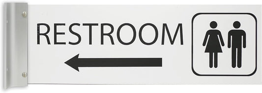ALPHA DOG SIGNS Corridor Projecting Hallway Bathroom Sign, Left Arrow, 4"x12" Double Sided, Indoor/Outdoor, Easy Install, Durable Business Wayfinding Plaque, USA-Made (White)