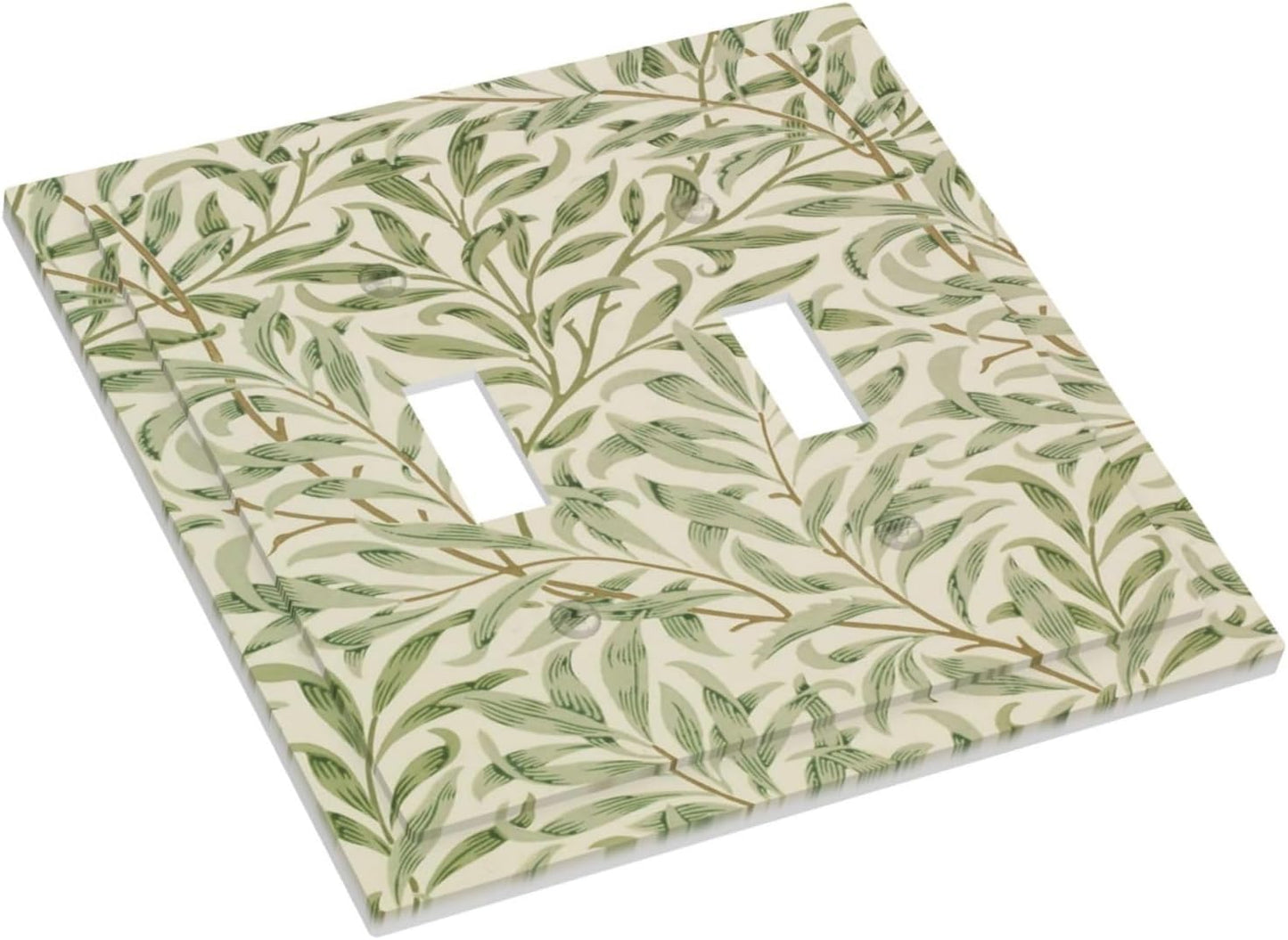 Decorative Light Switch Cover Vintage Morris Willow Leaf Green Leaves Double Toggle Switchplate 2 Gang Personalized Wall Plate Switchcovers Decora Light Switch Plate for Home Decor