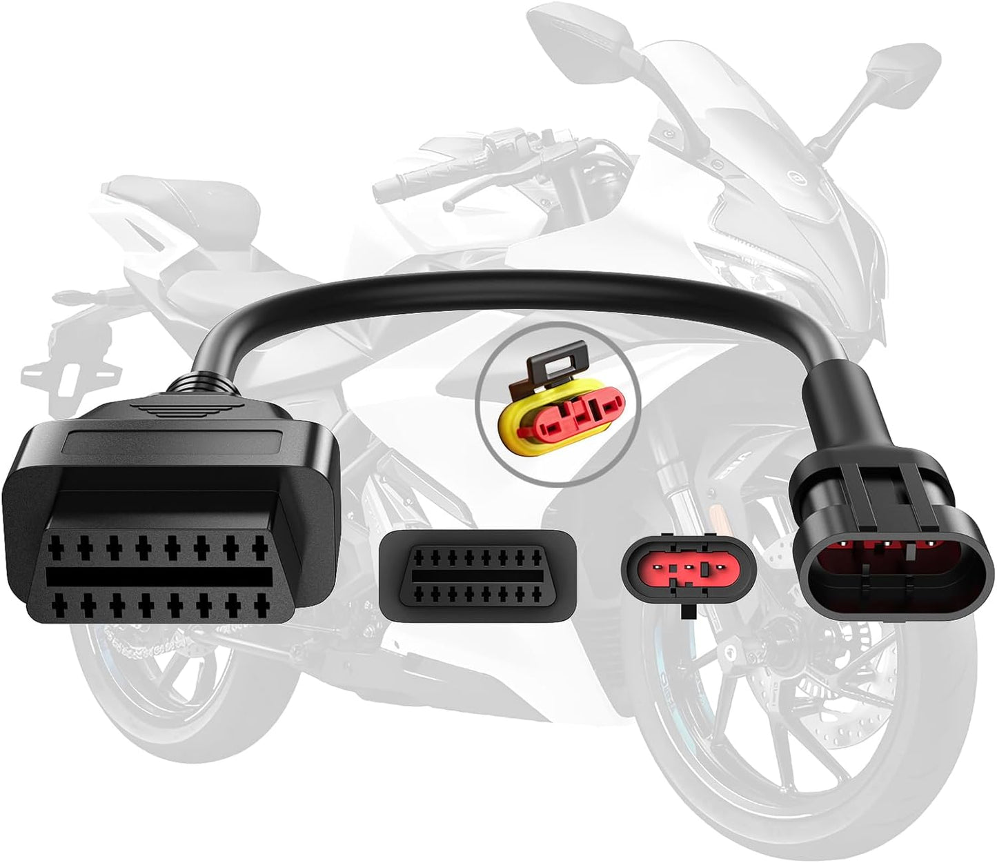 OBD2 Adapter Cable Fits for CFMOTO Ducati and More Motorcycles, 3Pin to 16Pin OBD2 Diagnostic Adapter Cable Works with All OBDII Scanner